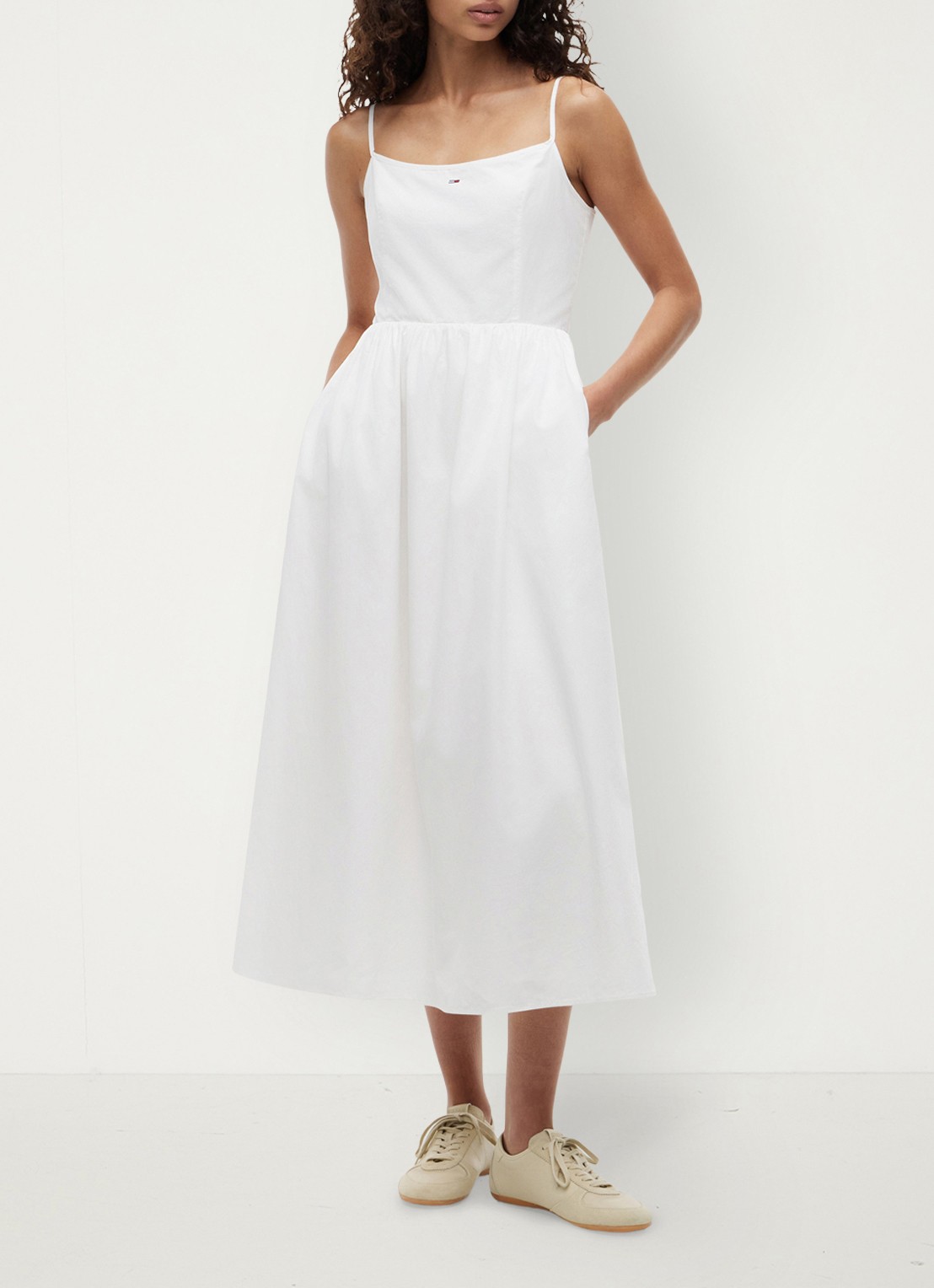 Tommy Hilfiger Midi jurk met geknoopt detail - voorkant 2 wit