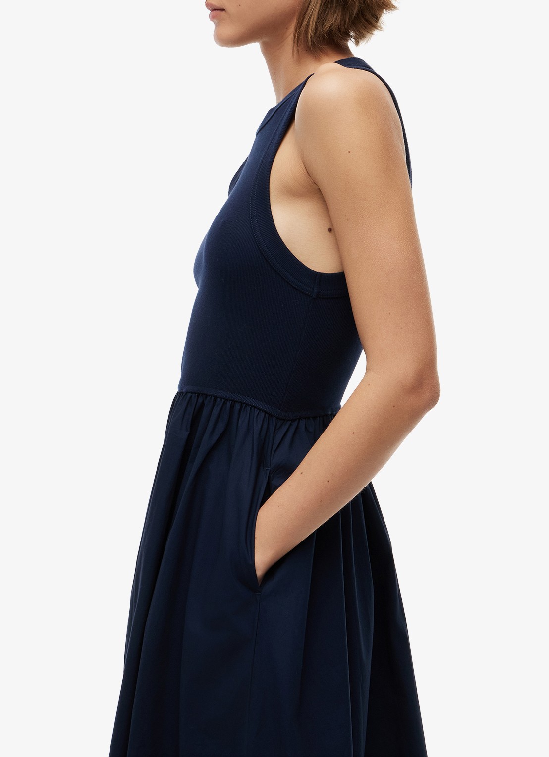 Tommy Hilfiger Midi jurk met plooien en logoborduring - detail 2 donkerblauw
