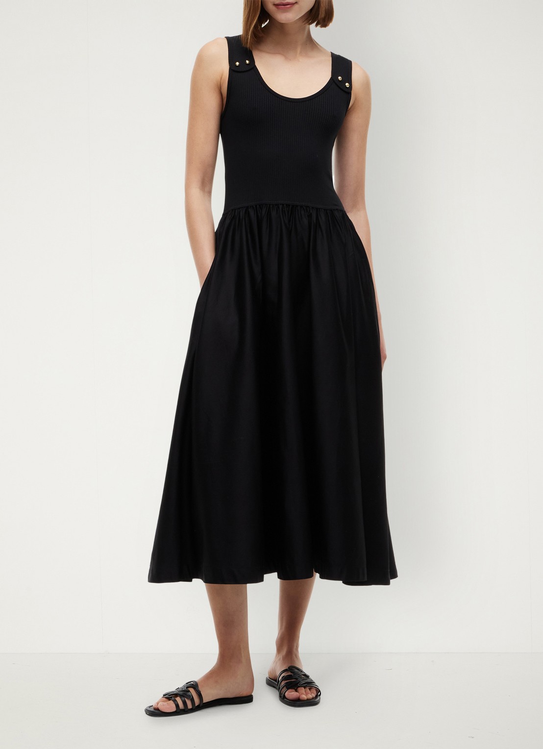 Tommy Hilfiger Midi jurk met plooien - voorkant 4 zwart