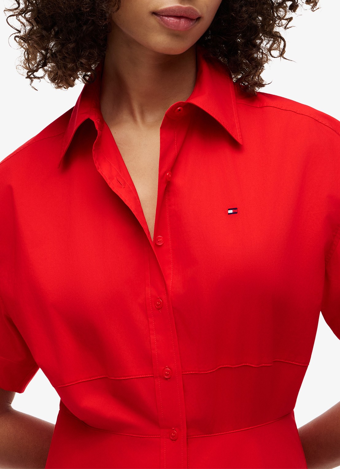 Tommy Hilfiger Midi jurk met plooien - detail 2 vuurrood