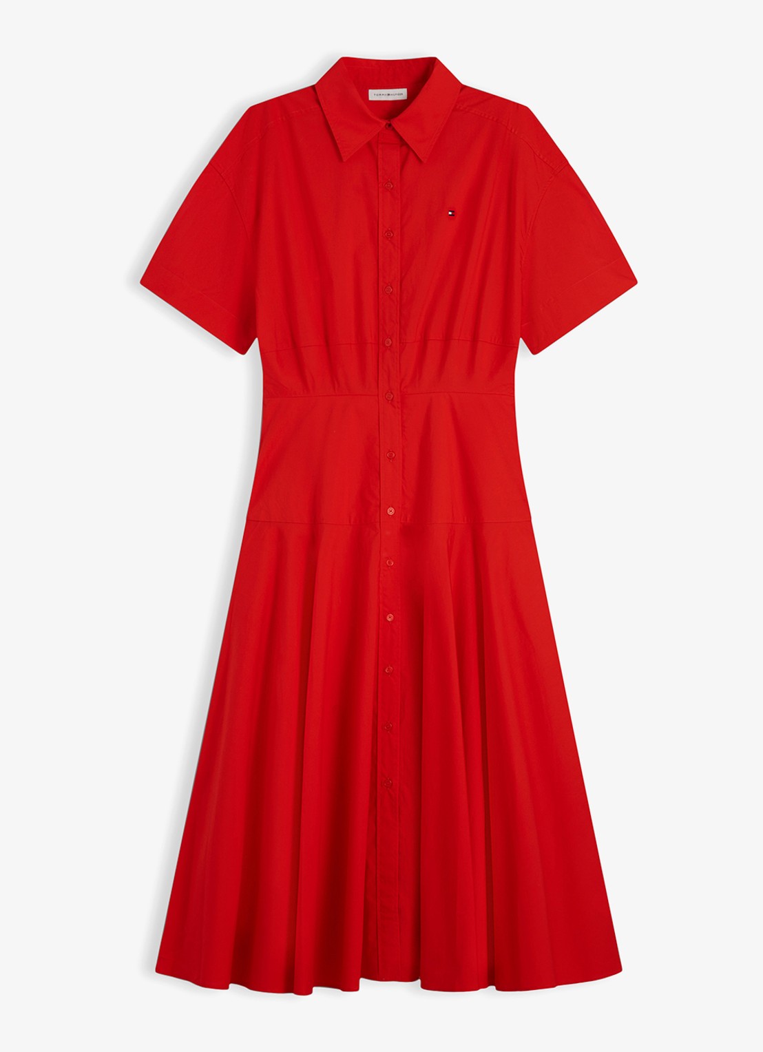 Tommy Hilfiger Midi jurk met plooien - voorkant 4 vuurrood