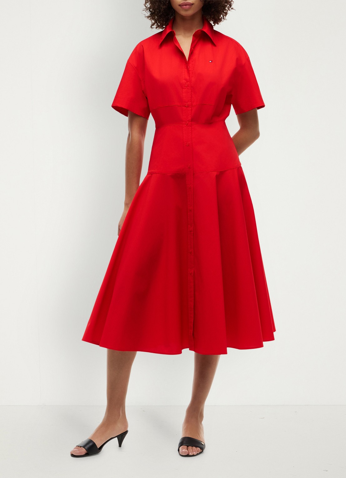 Tommy Hilfiger Midi jurk met plooien - voorkant 5 vuurrood