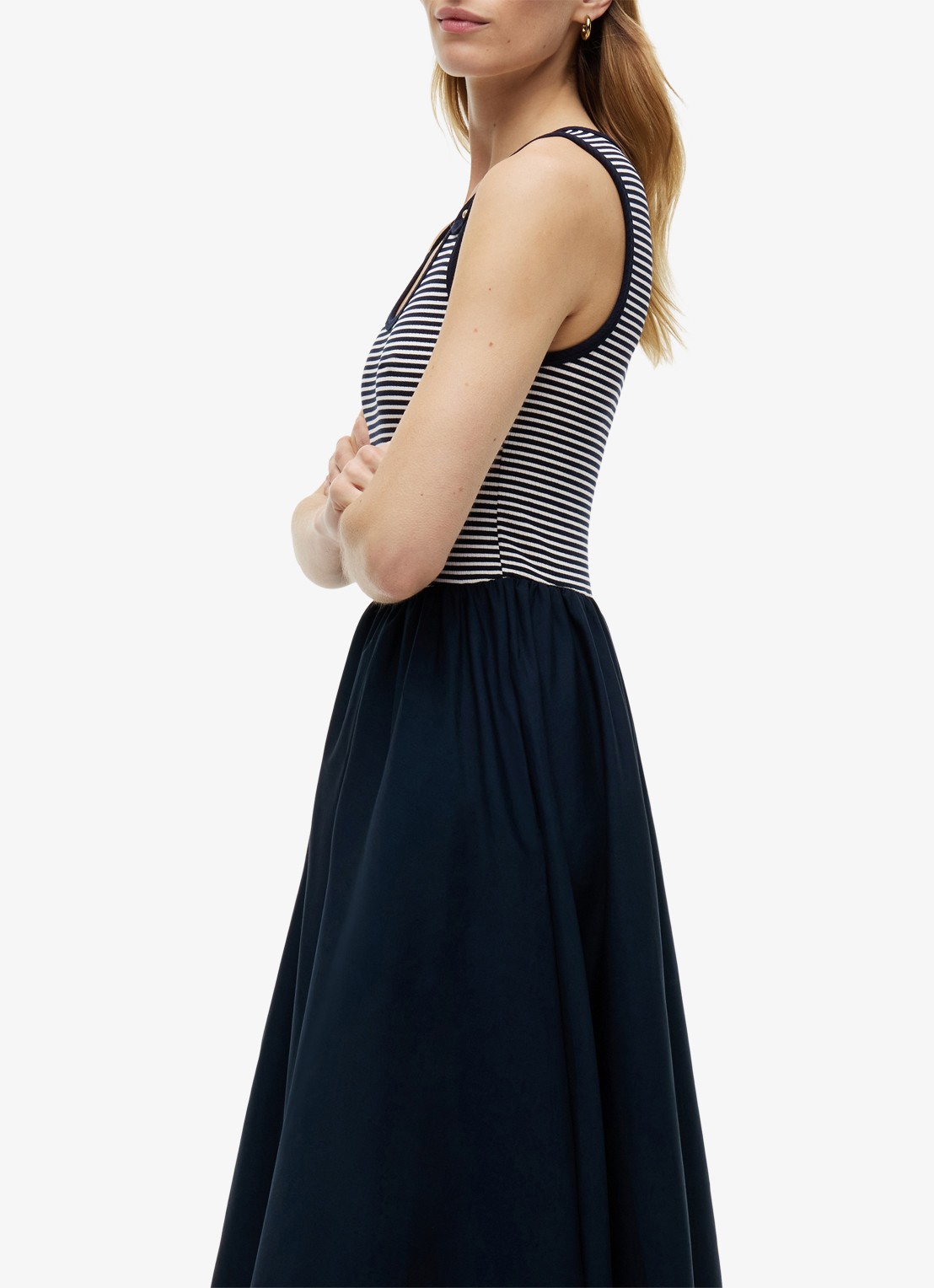 Tommy Hilfiger Midi jurk met plooien - detail donkerblauw