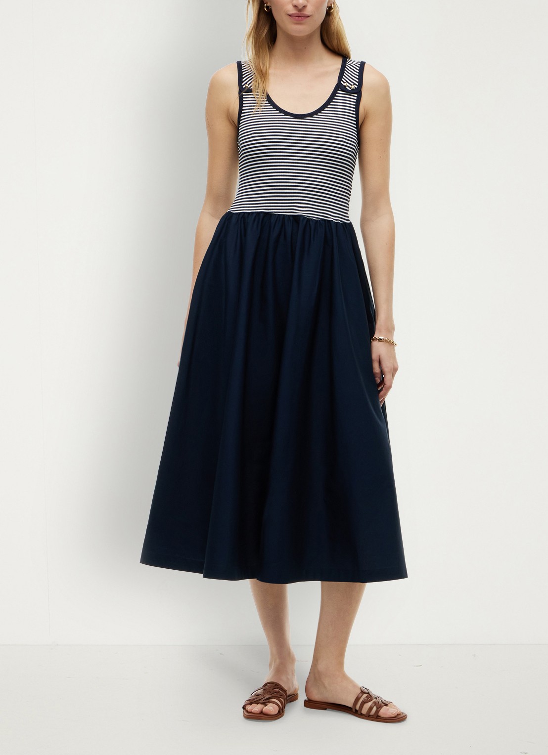 Tommy Hilfiger Midi jurk met plooien - voorkant 3 donkerblauw