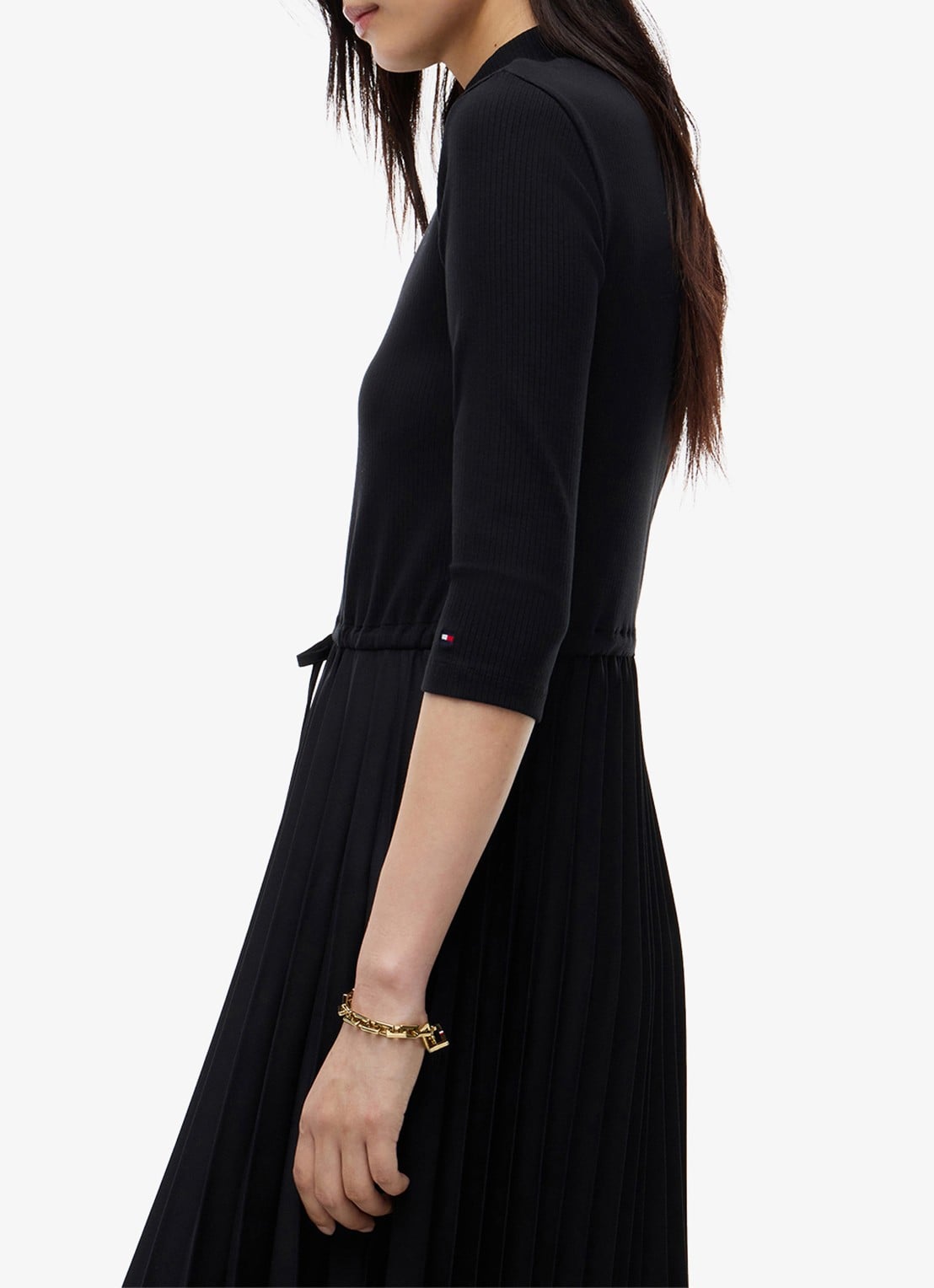 Tommy Hilfiger Midi jurk met ribstructuur en plissé - detail 4 zwart