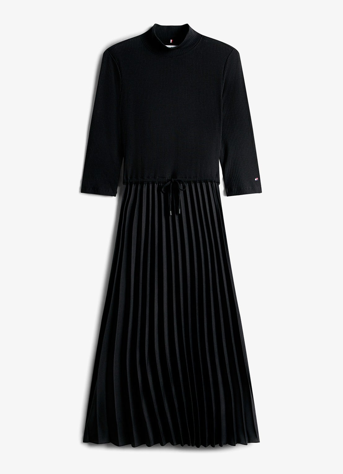 Tommy Hilfiger Midi jurk met ribstructuur en plissé - voorkant 2 zwart