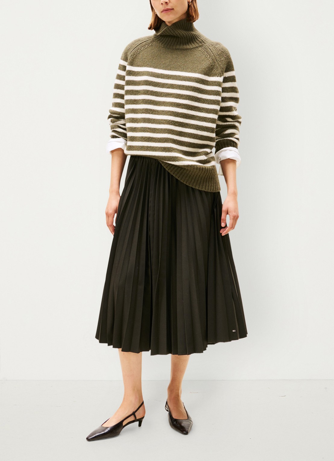 Tommy Hilfiger Midi rok met plissé - voorkant 2 legergroen