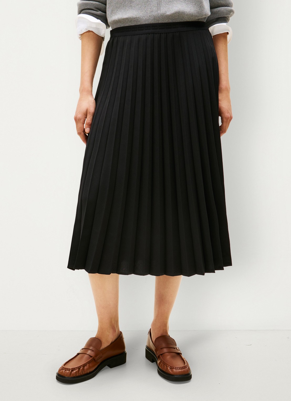 Tommy Hilfiger Midi rok met plissé - detail zwart