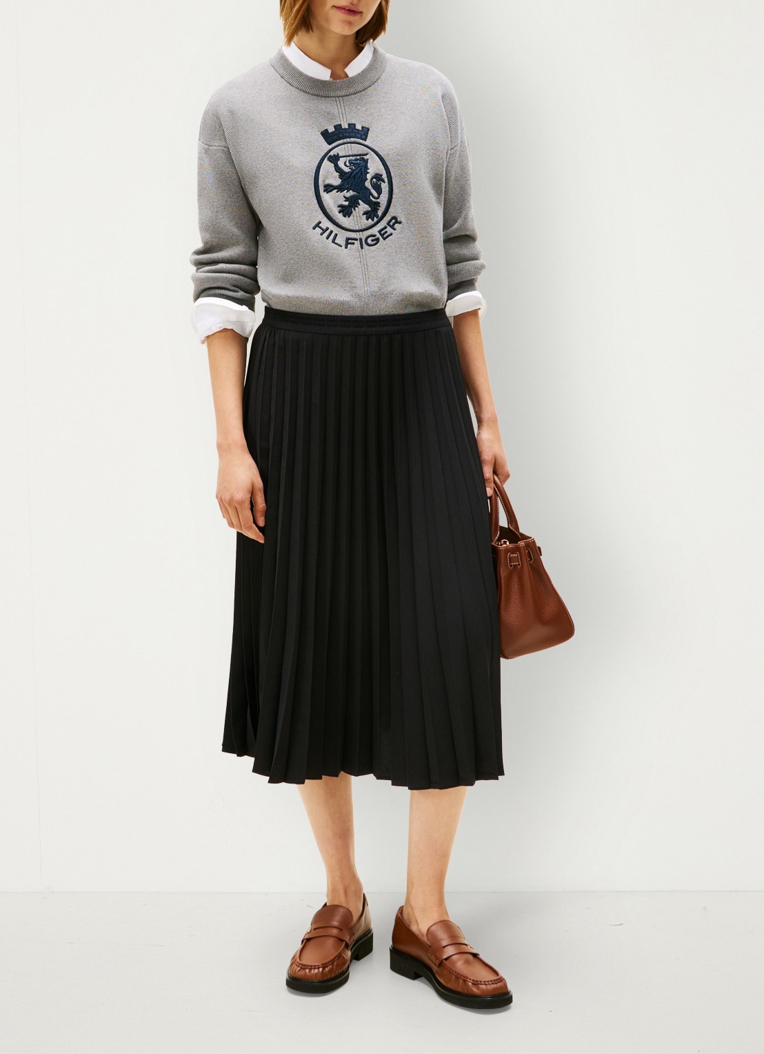 Tommy Hilfiger Midi rok met plissé - voorkant 5 zwart