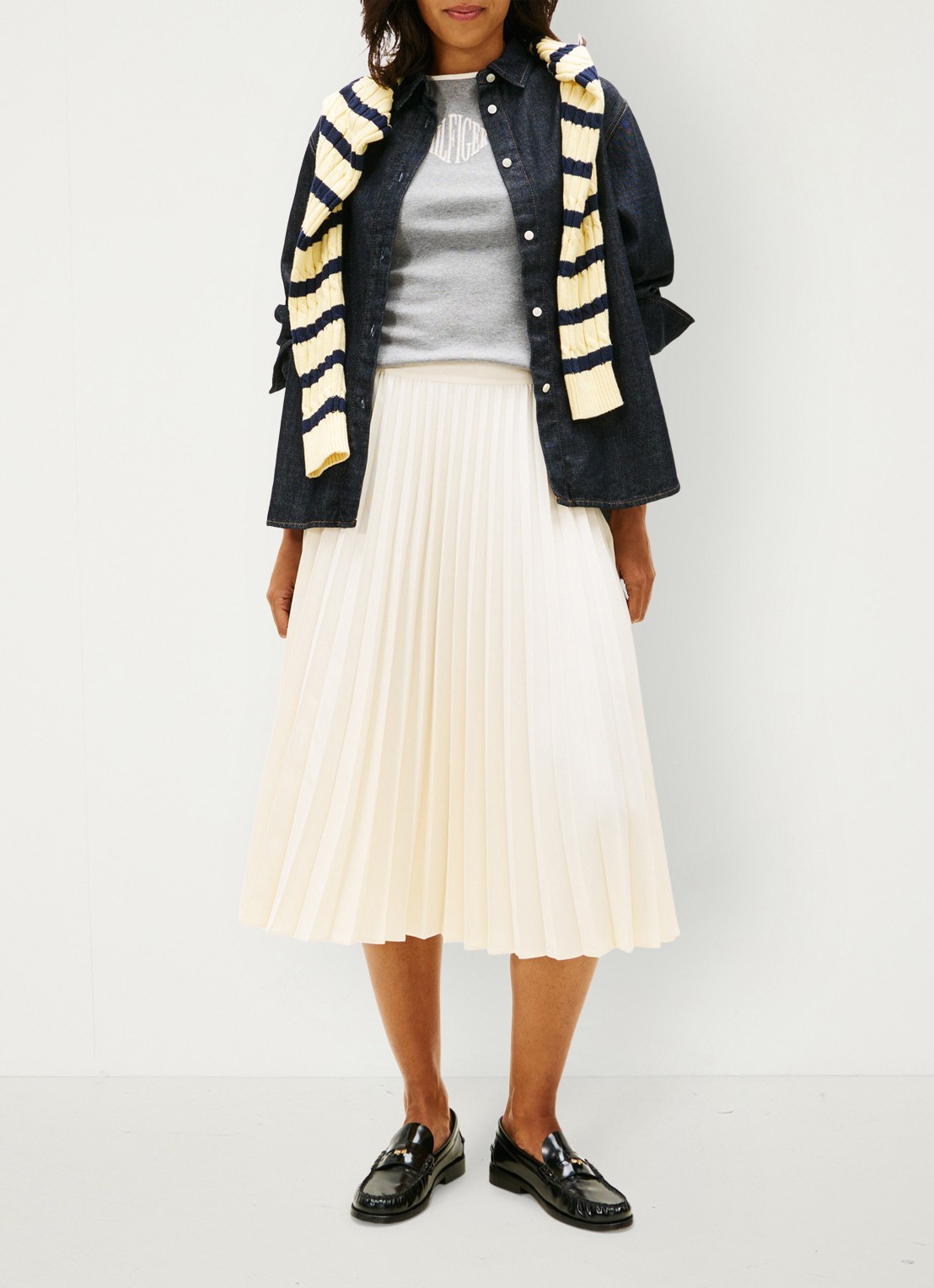 Tommy Hilfiger Midi rok met plissé - voorkant 3 creme