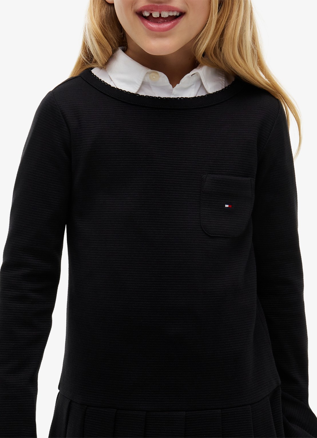 Tommy Hilfiger Mini A-lijn jurk met plooien - detail zwart