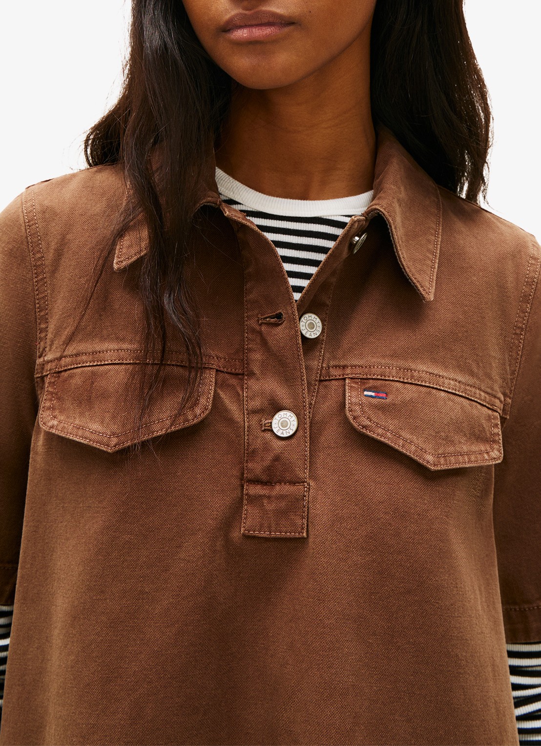 Tommy Hilfiger Mini denim jurk met kraag - detail 5 bruin