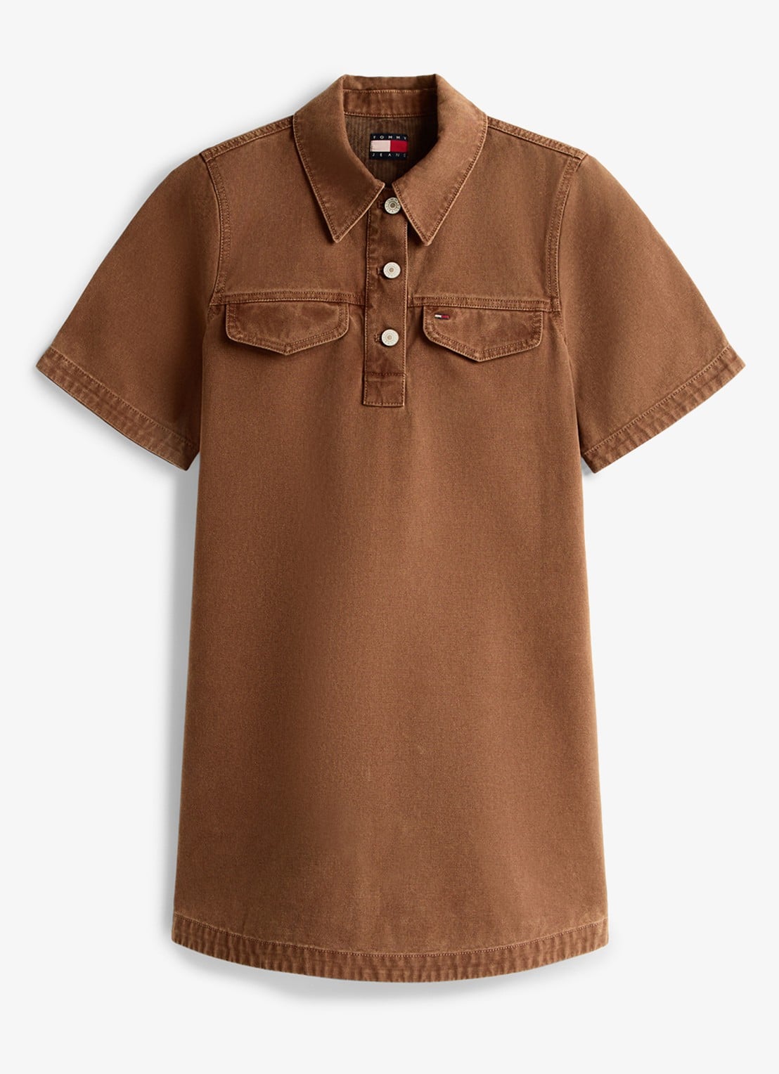Tommy Hilfiger Mini denim jurk met kraag - voorkant 2 bruin