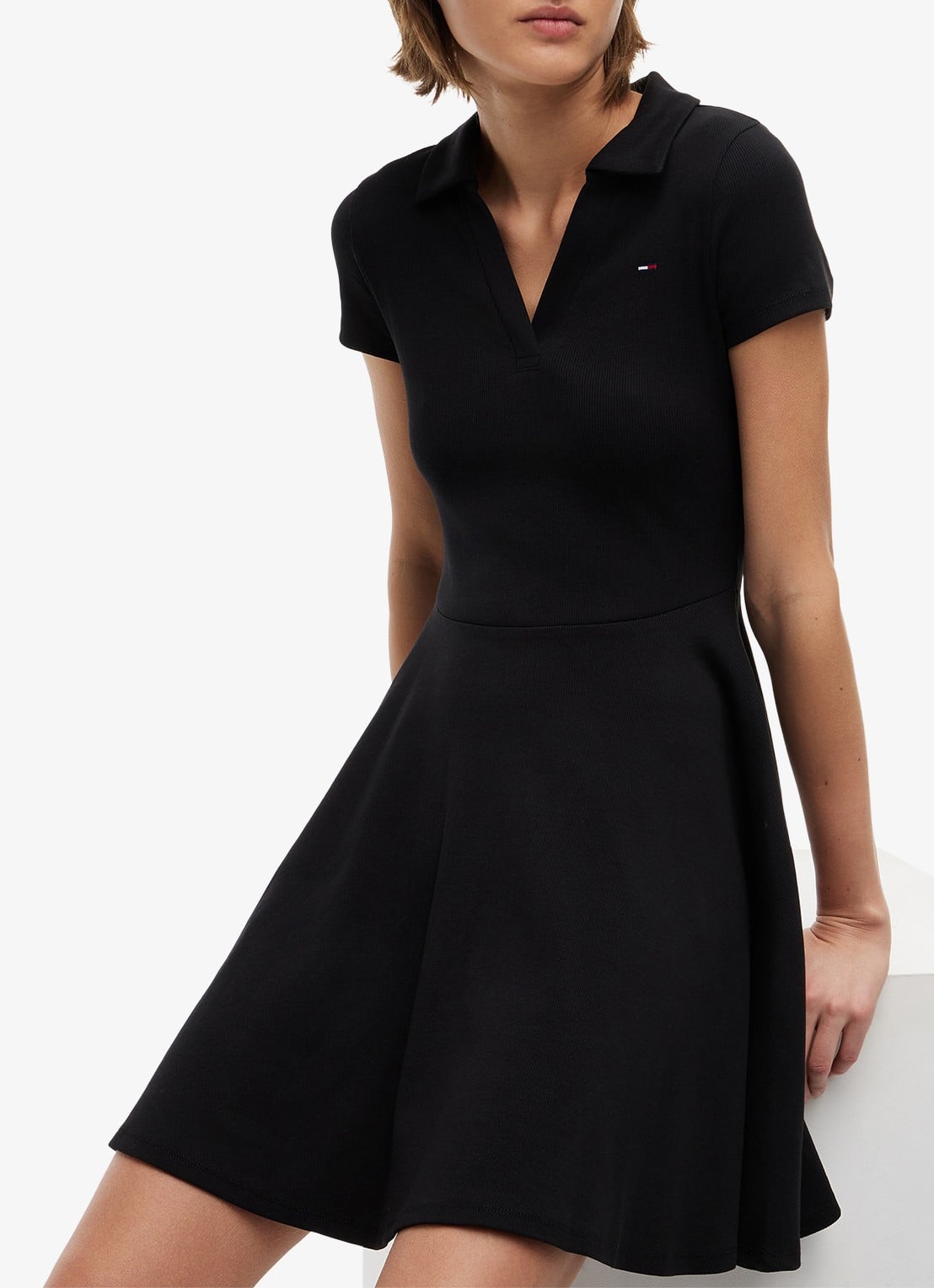 Tommy Hilfiger Mini jurk met logoborduring - detail zwart