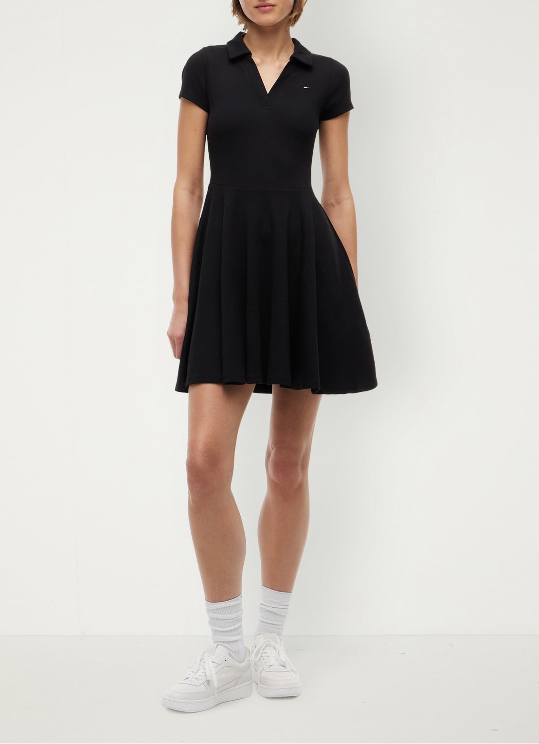 Tommy Hilfiger Mini jurk met logoborduring - voorkant 5 zwart