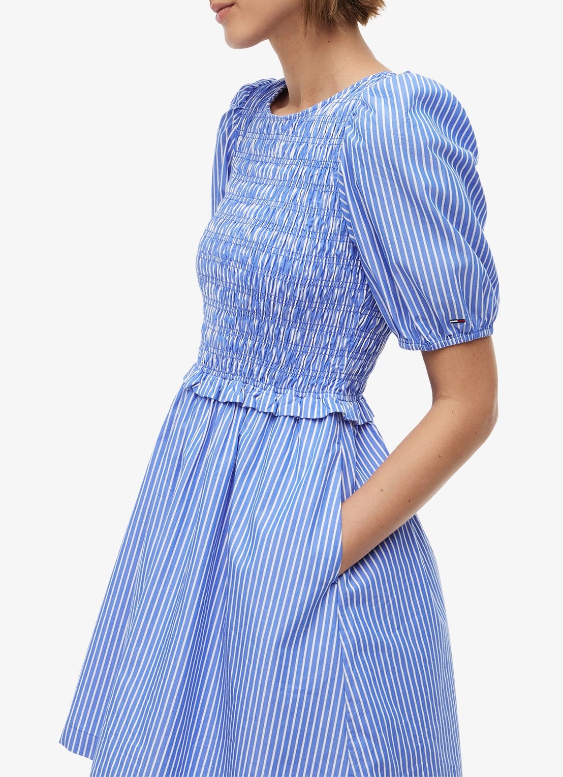 Tommy Hilfiger Mini jurk met pofmouw - detail 3 lichtblauw