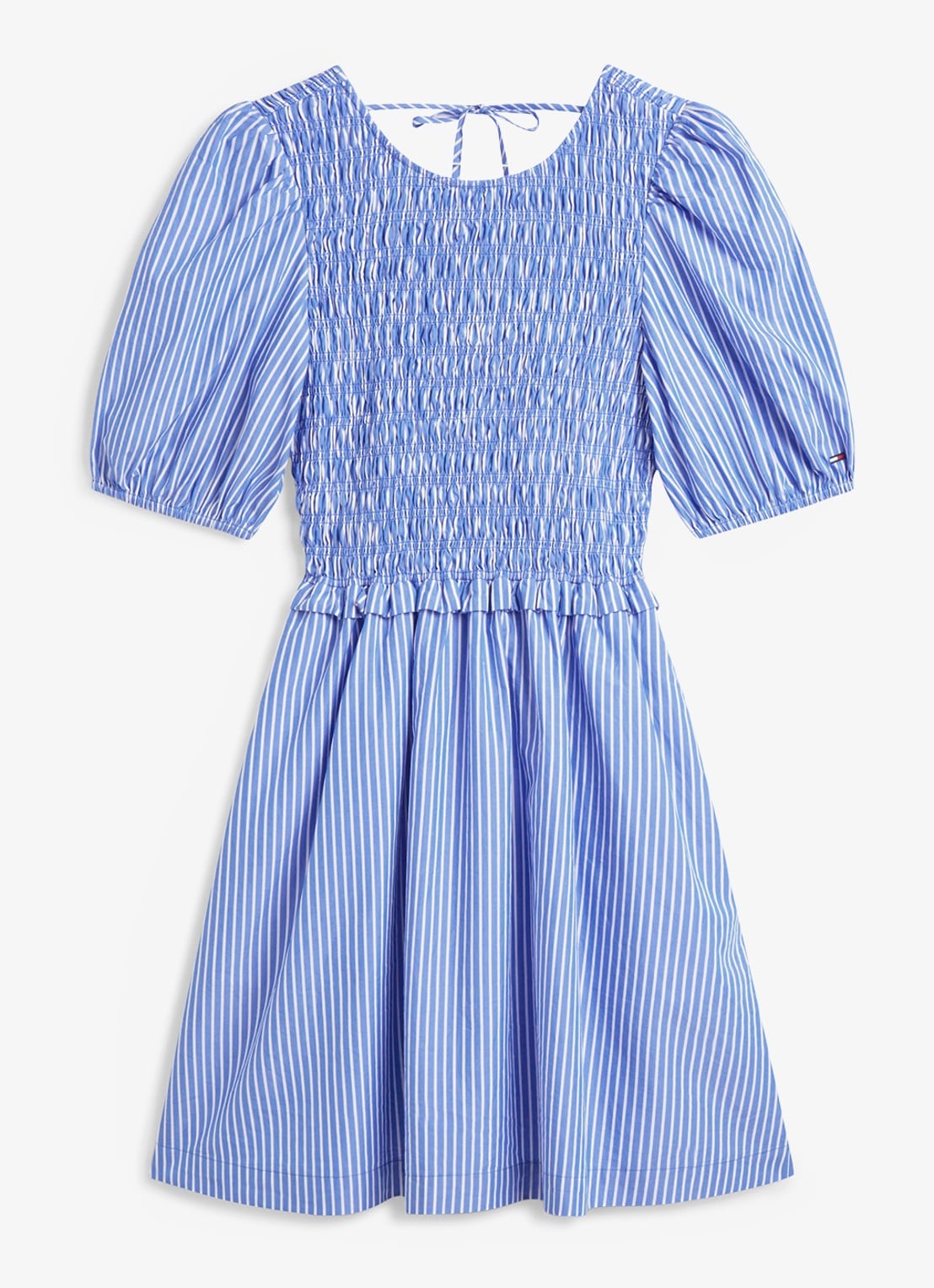 Tommy Hilfiger Mini jurk met pofmouw - voorkant lichtblauw