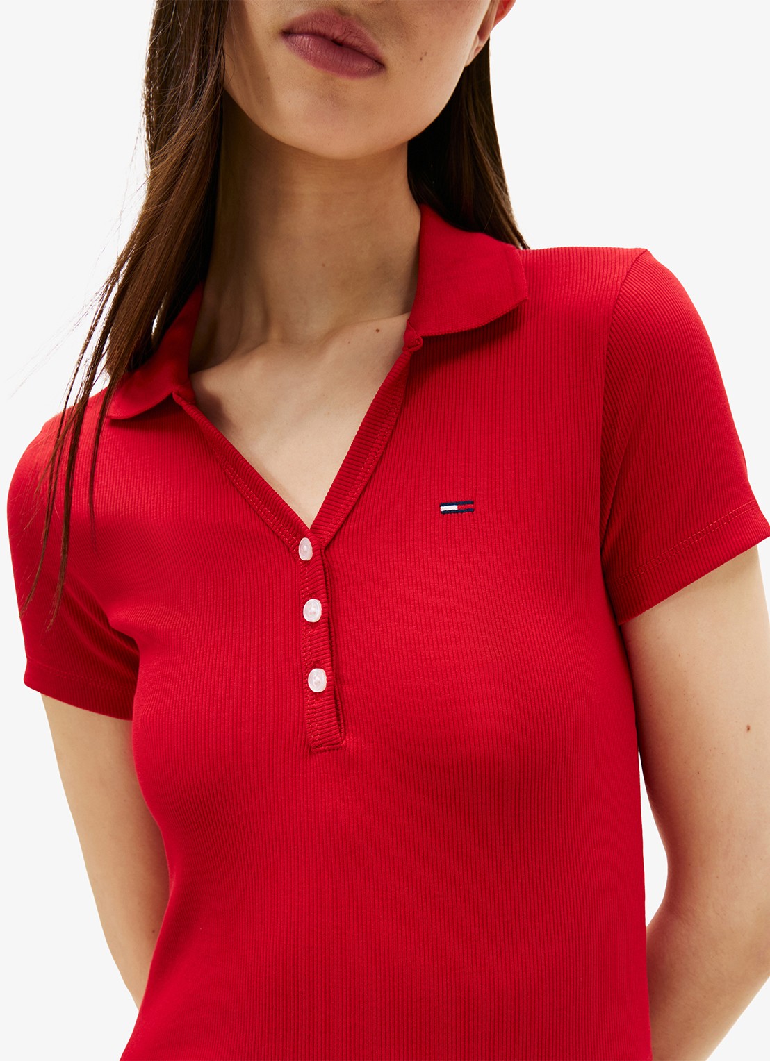 Tommy Hilfiger Mini jurk met polokraag - detail 4 rood