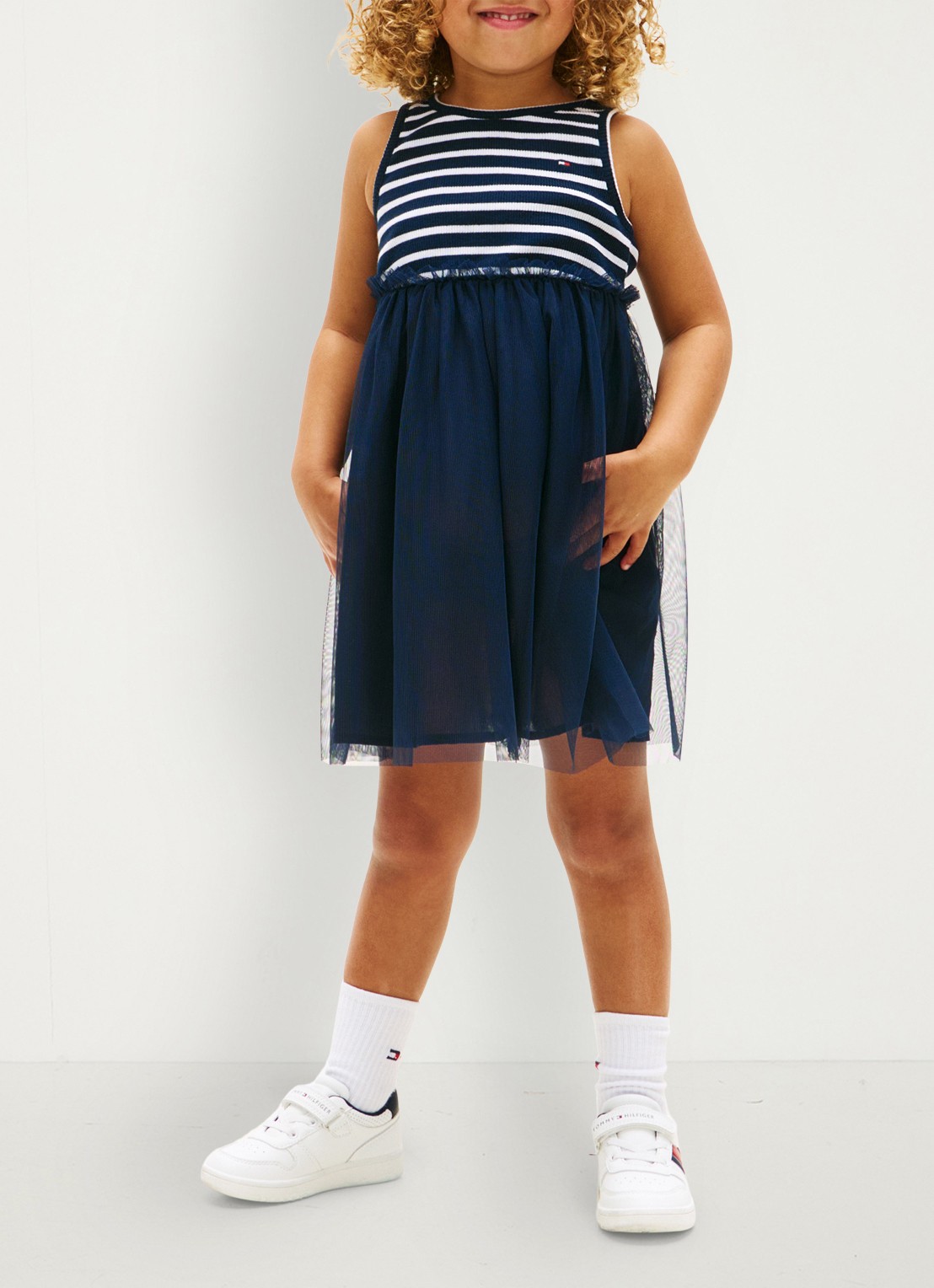 Tommy Hilfiger Mini jurk met streepprint - voorkant 3 donkerblauw