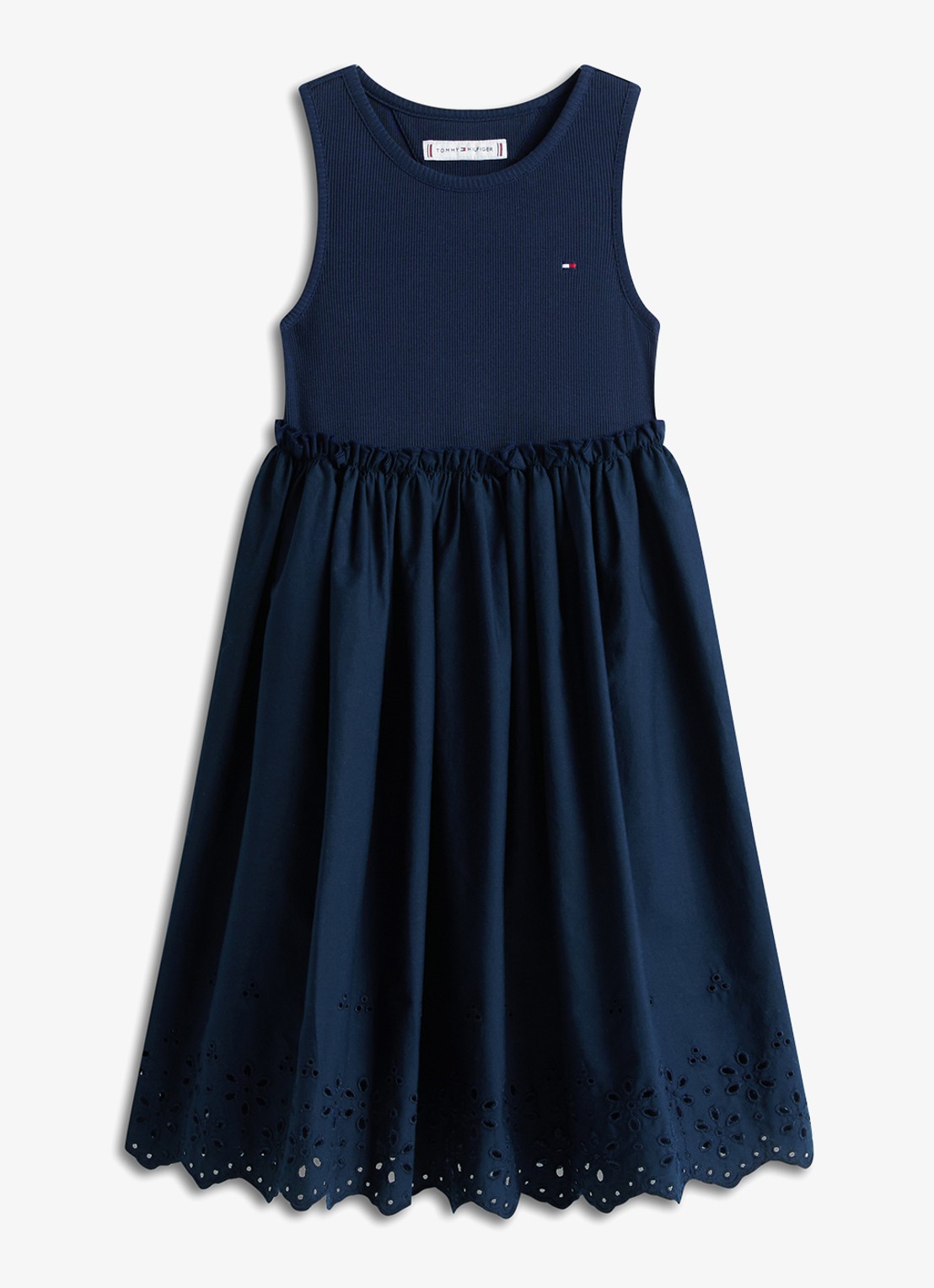 Tommy Hilfiger Mini jurk van katoen - voorkant donkerblauw