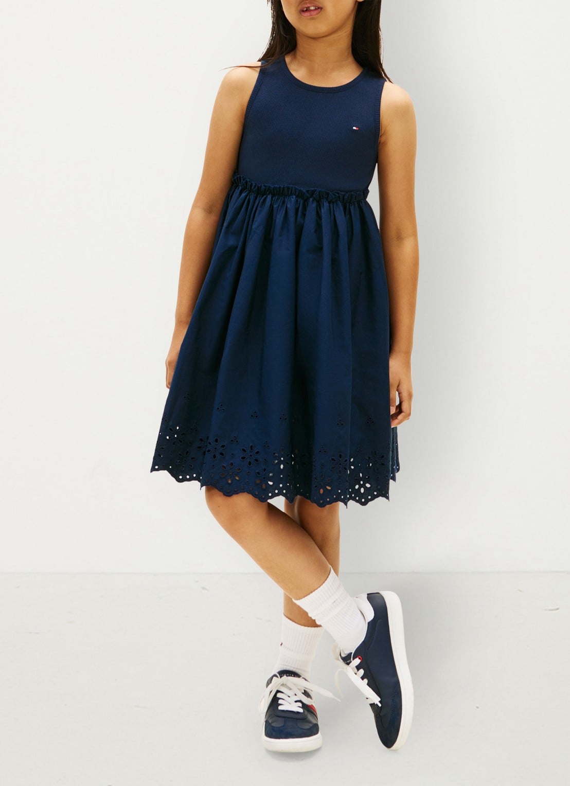 Tommy Hilfiger Mini jurk van katoen - voorkant 2 donkerblauw