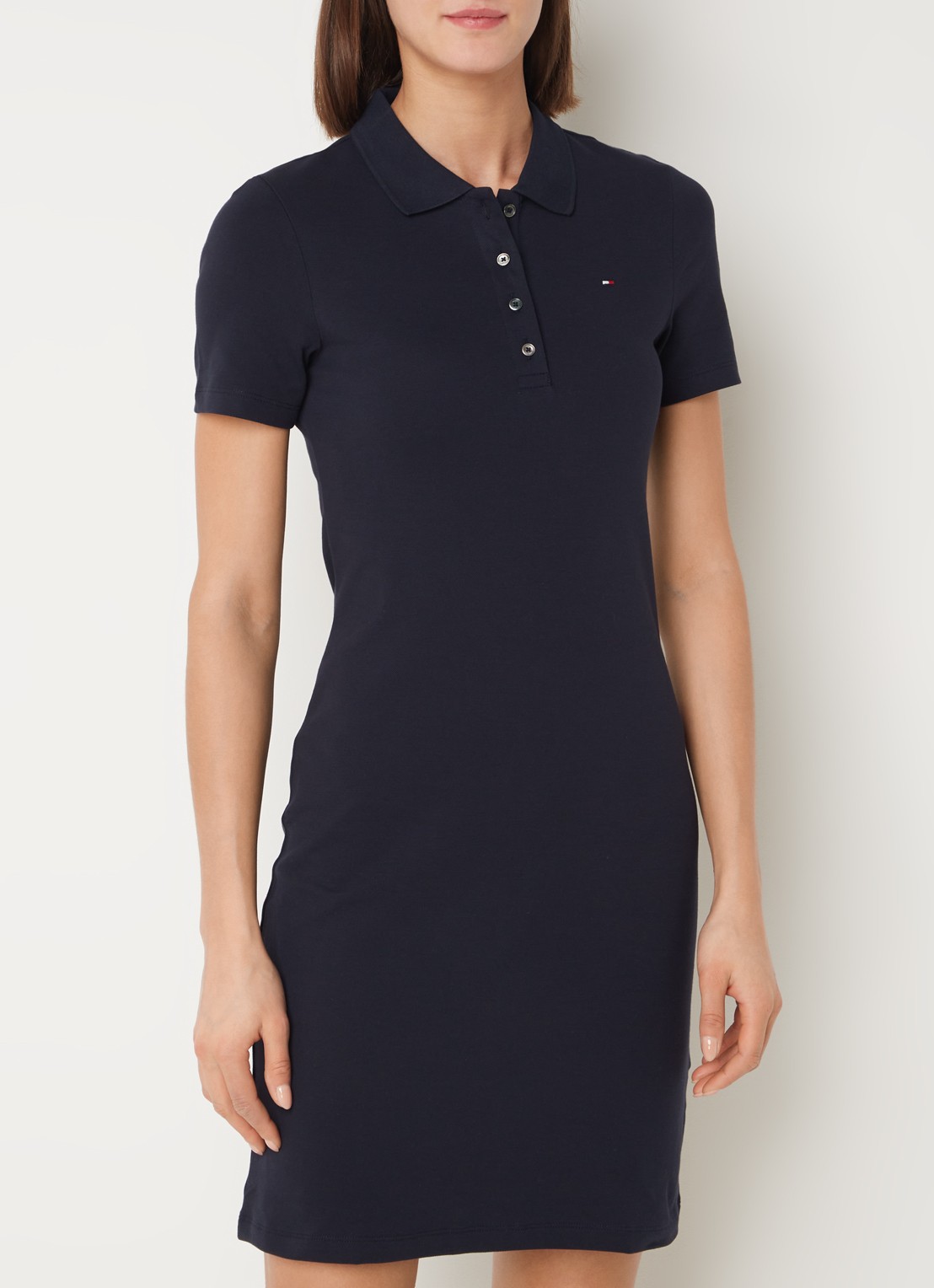 Tommy Hilfiger Mini jurk van piqué katoen met polokraag - detail 4 donkerblauw