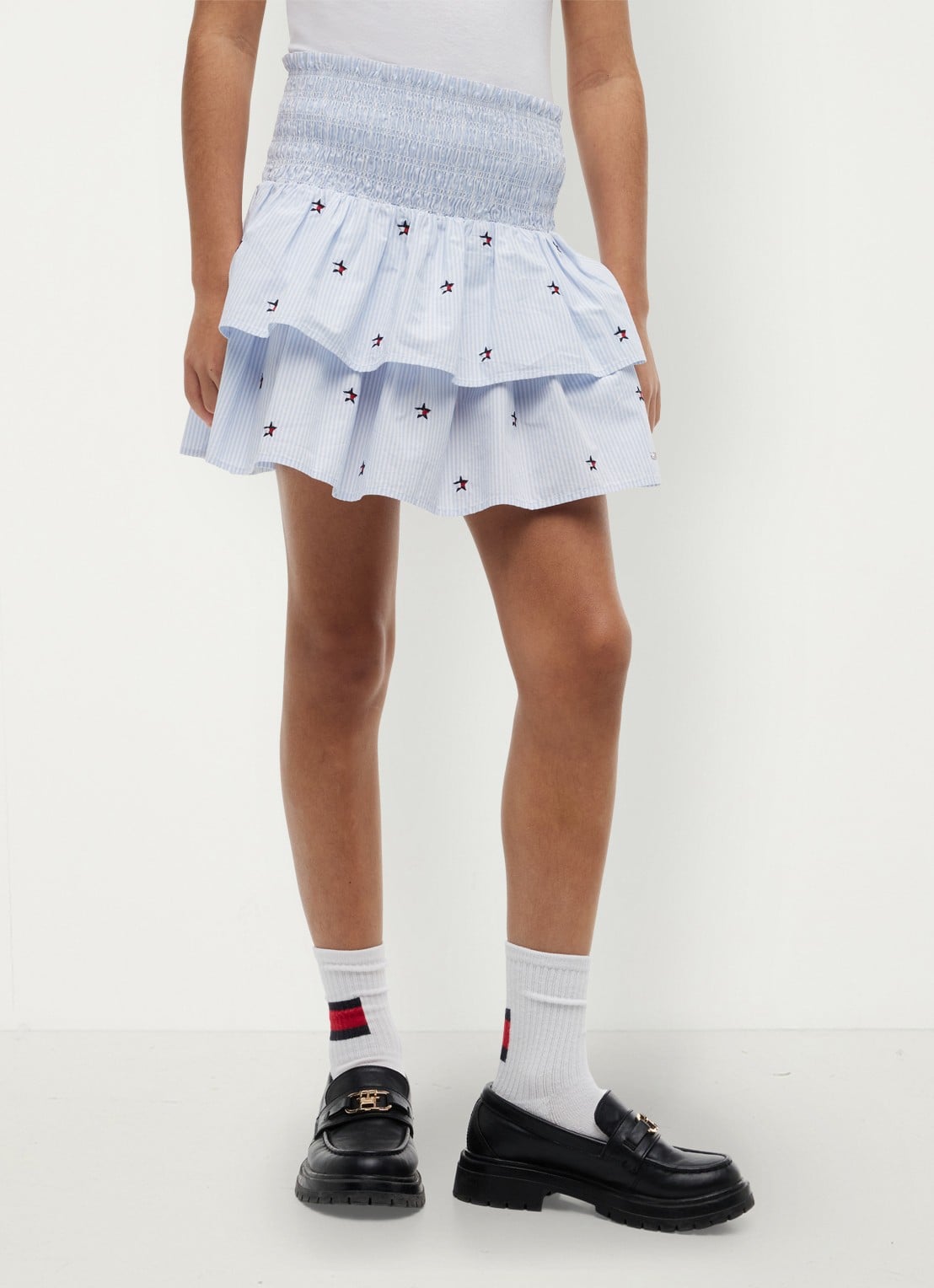 Tommy Hilfiger Mini rok met streepprint - detail 4 lichtblauw
