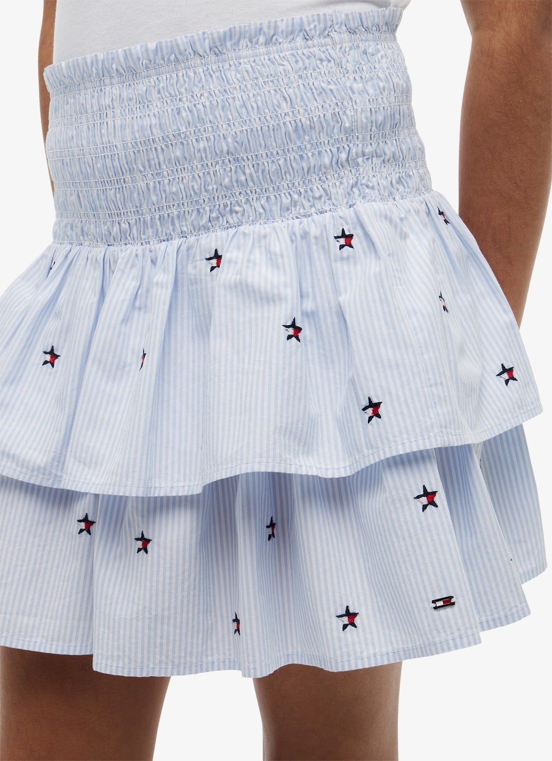 Tommy Hilfiger Mini rok met streepprint - detail 5 lichtblauw
