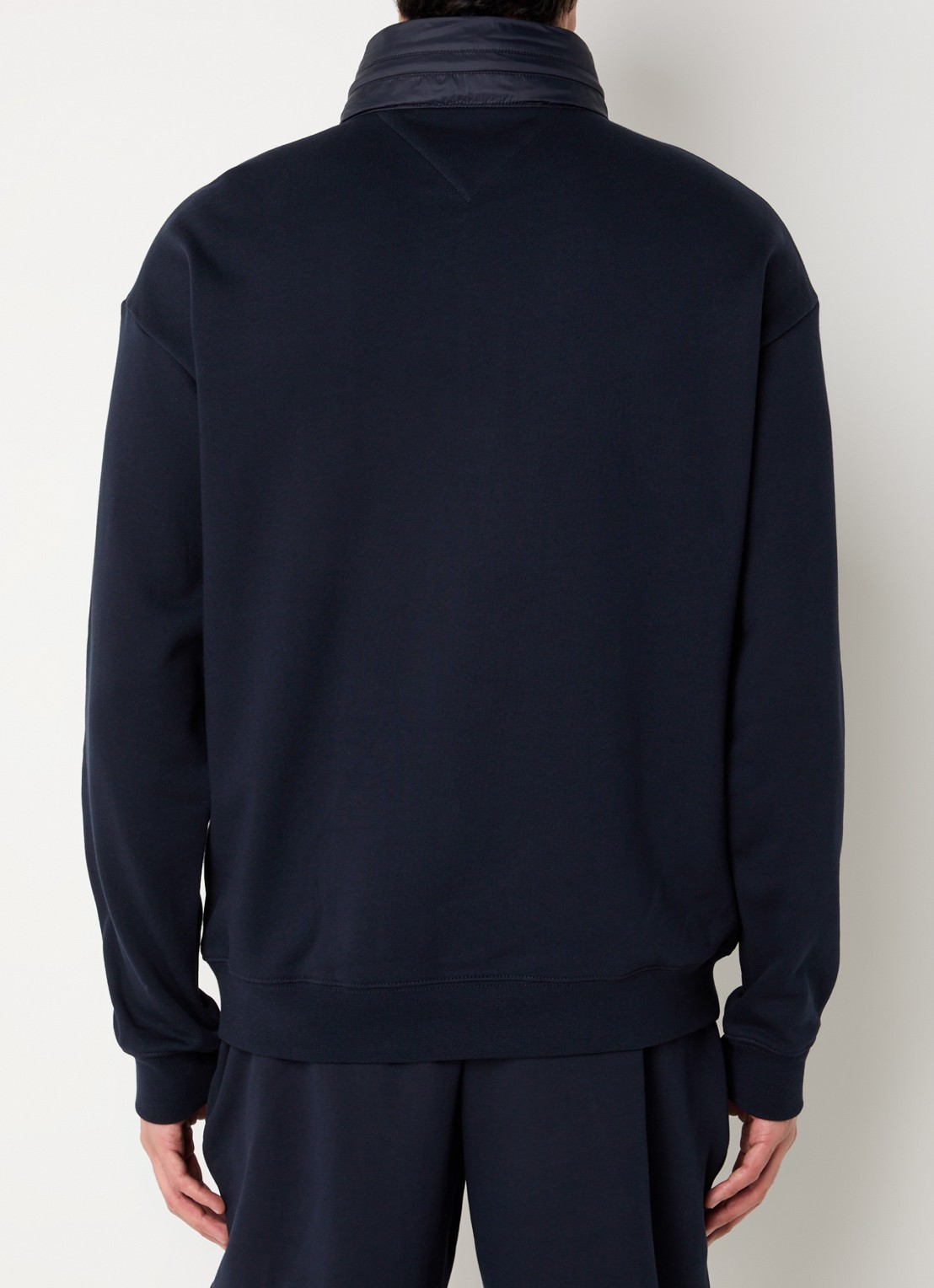 Tommy Hilfiger Mix Media sweater met halve rits en opbergbare capuchon - achterkant 4 donkerblauw