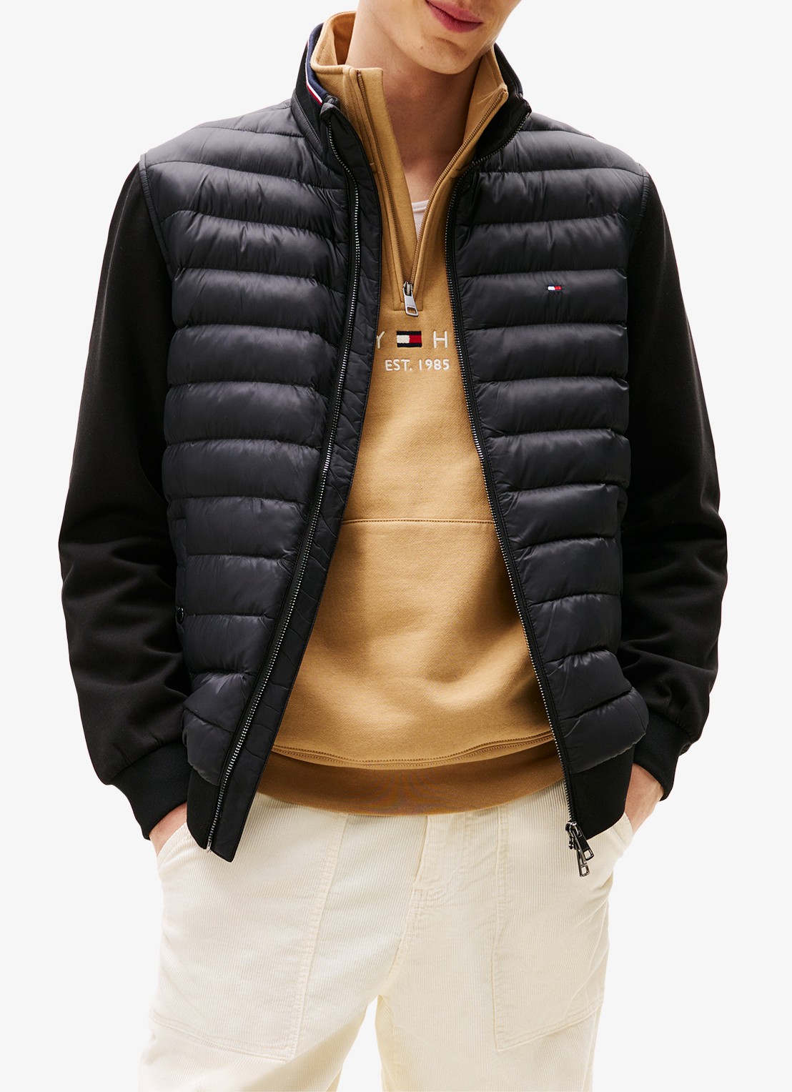 Tommy Hilfiger Mixed Texture Quilted Zip-Thru Sweatshirt - detail 2 zwart