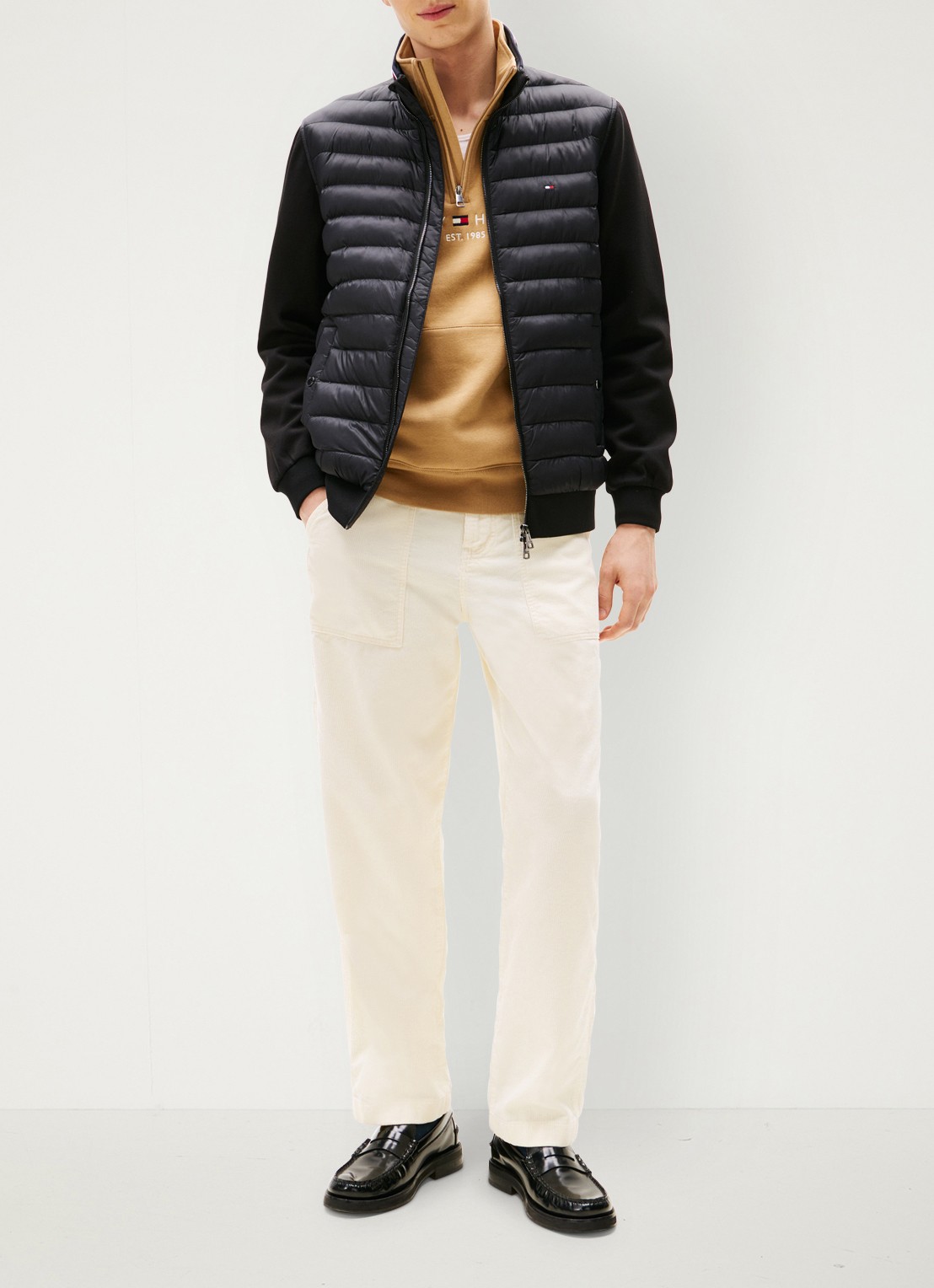 Tommy Hilfiger Mixed Texture Quilted Zip-Thru Sweatshirt - voorkant 5 zwart