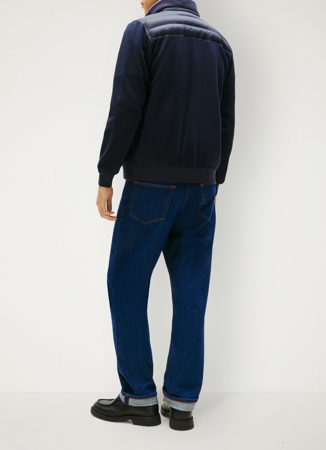 Tommy Hilfiger Mixed Texture Quilted Zip-Thru Sweatshirt - achterkant donkerblauw