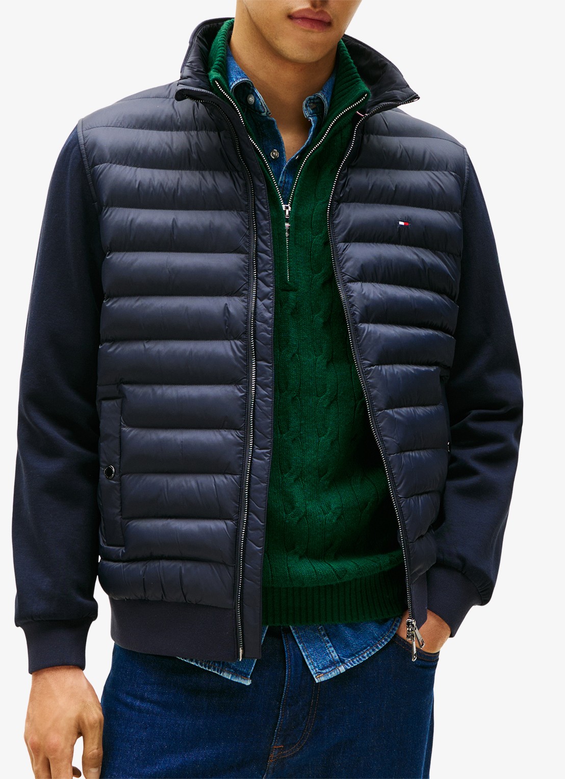 Tommy Hilfiger Mixed Texture Quilted Zip-Thru Sweatshirt - detail 2 donkerblauw