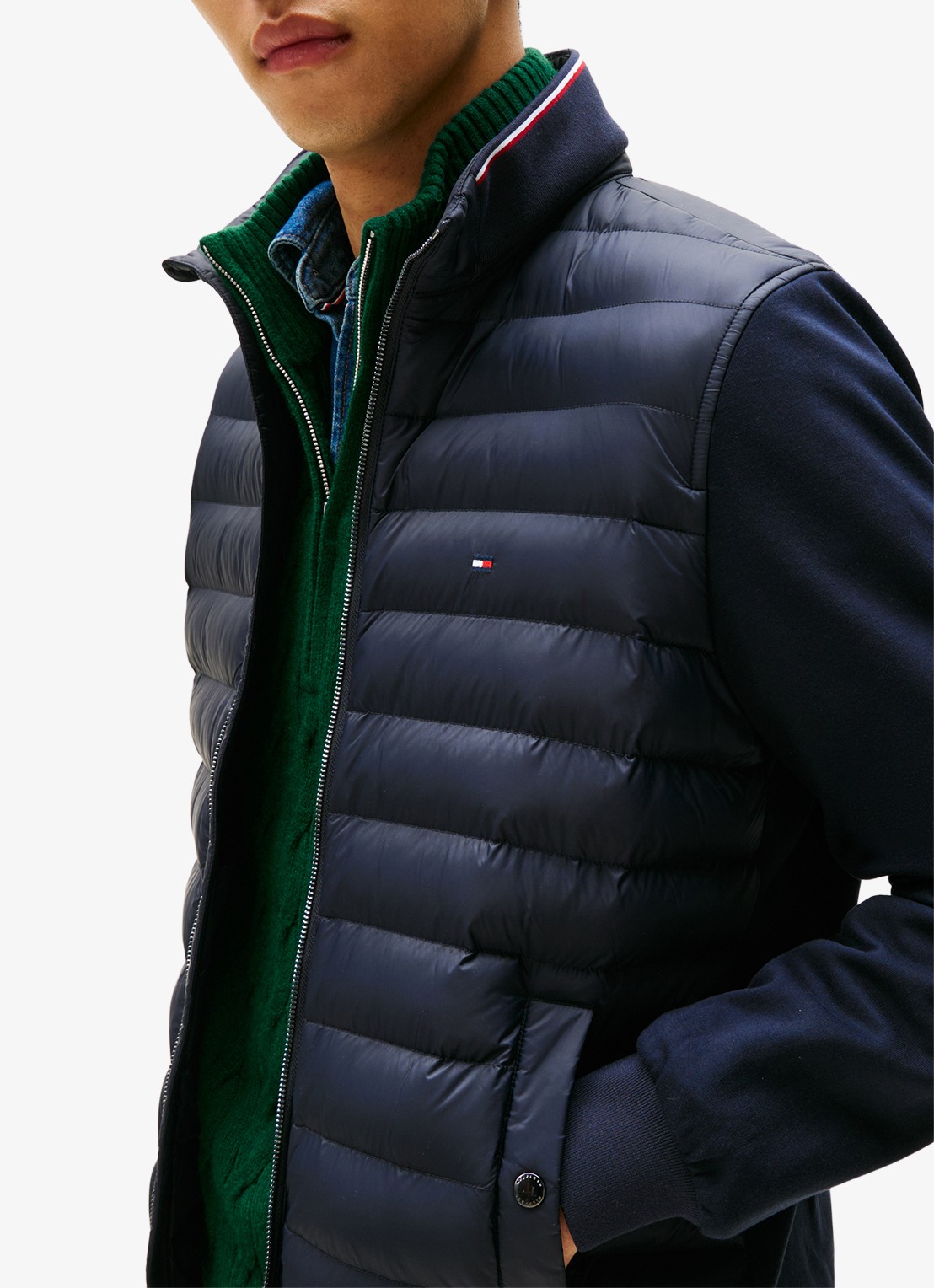 Tommy Hilfiger Mixed Texture Quilted Zip-Thru Sweatshirt - detail 3 donkerblauw