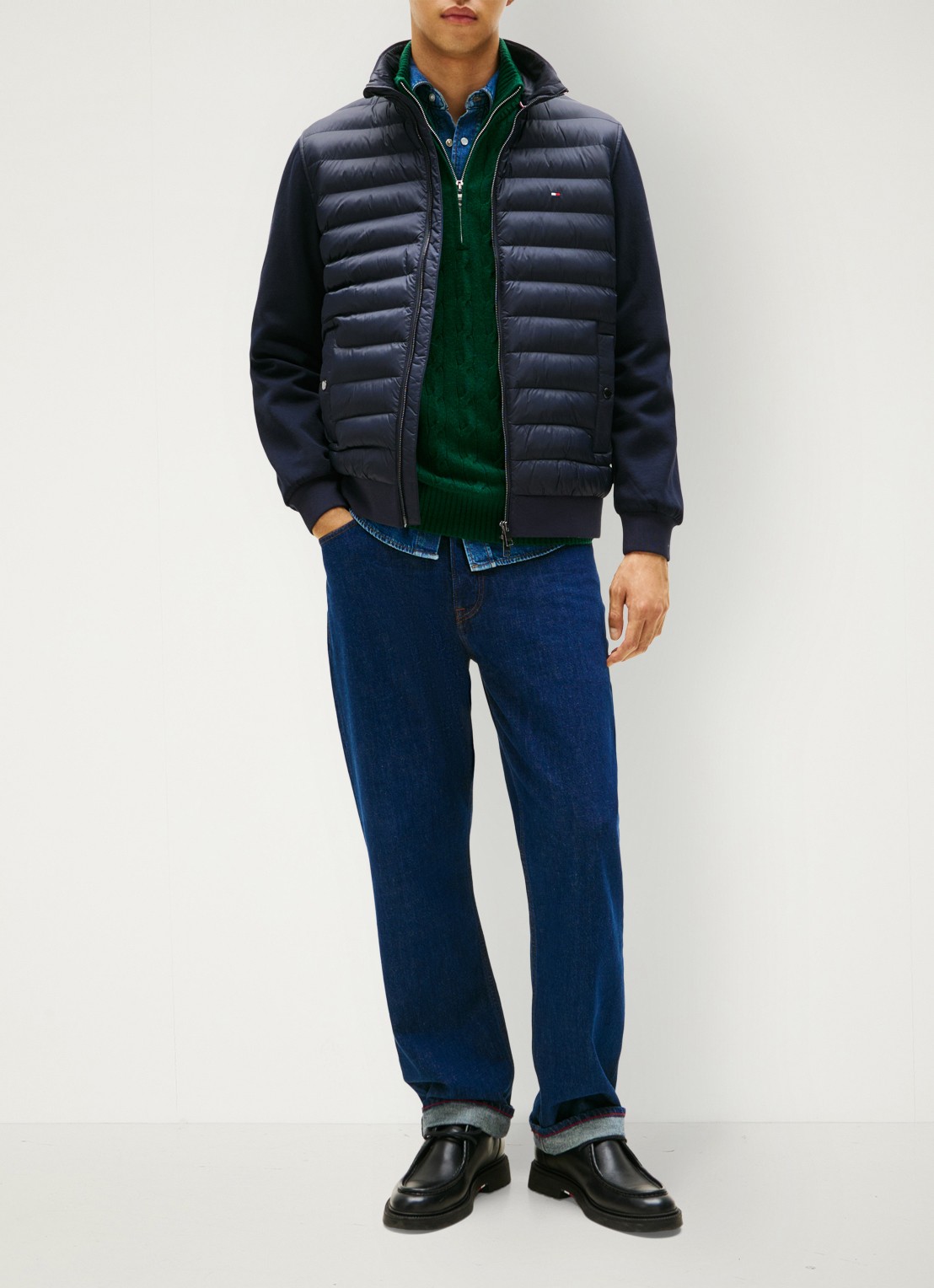 Tommy Hilfiger Mixed Texture Quilted Zip-Thru Sweatshirt - voorkant 5 donkerblauw