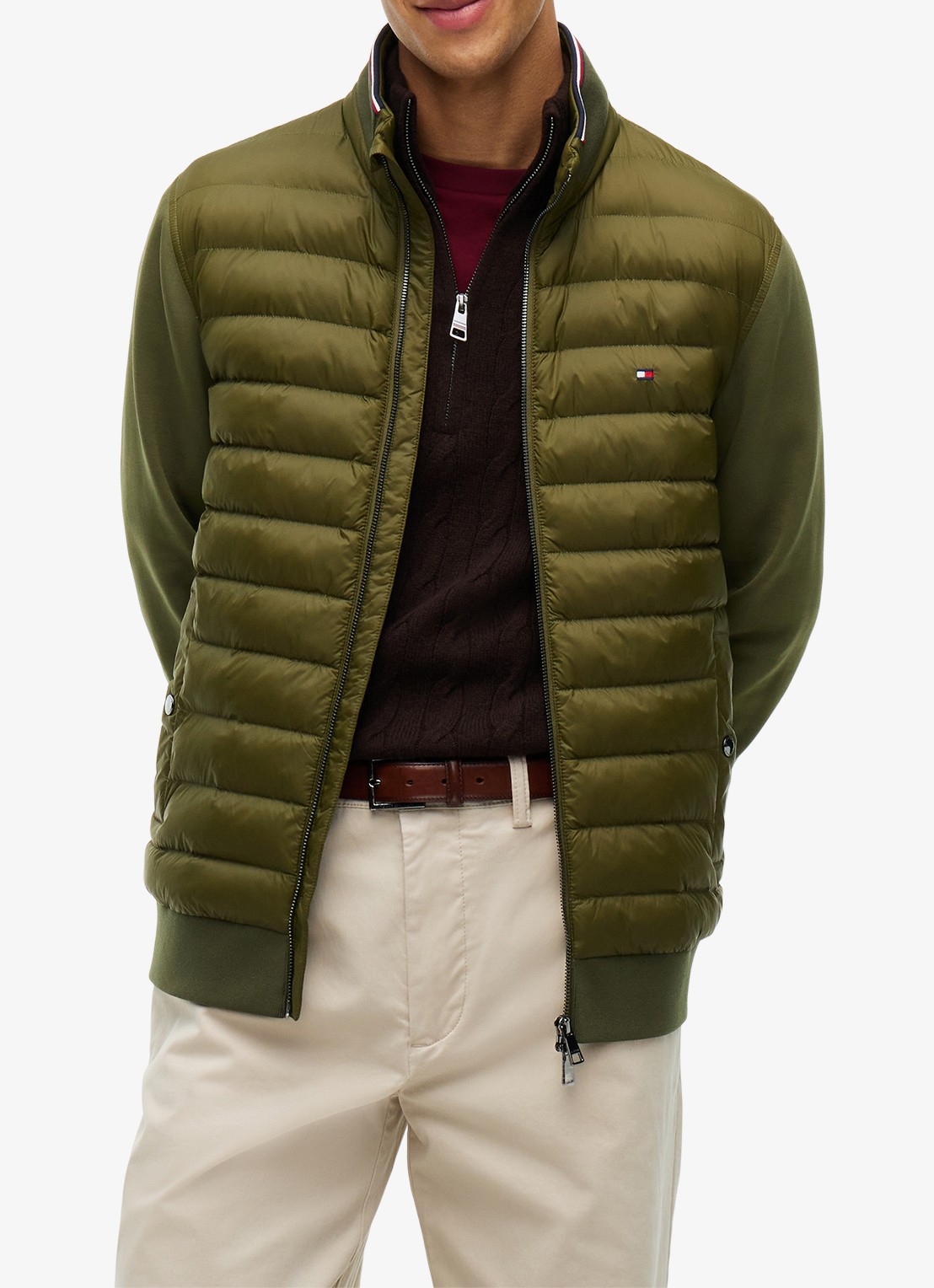 Tommy Hilfiger Mixed Texture Quilted Zip-Thru Sweatshirt - detail 4 legergroen