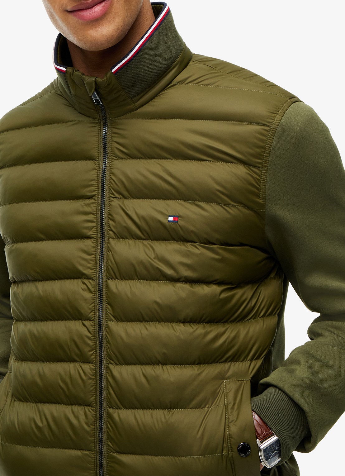 Tommy Hilfiger Mixed Texture Quilted Zip-Thru Sweatshirt - detail 5 legergroen