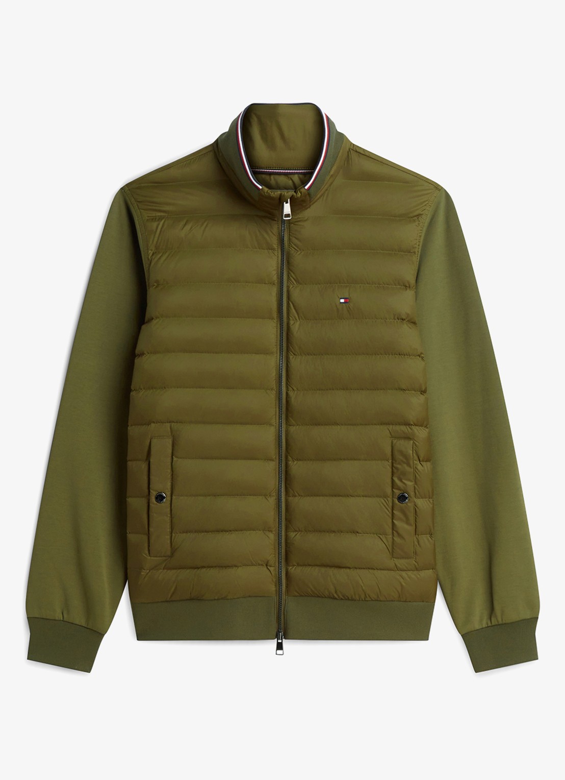 Tommy Hilfiger Mixed Texture Quilted Zip-Thru Sweatshirt - voorkant 2 legergroen