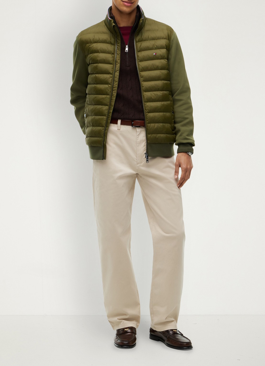 Tommy Hilfiger Mixed Texture Quilted Zip-Thru Sweatshirt - voorkant 3 legergroen