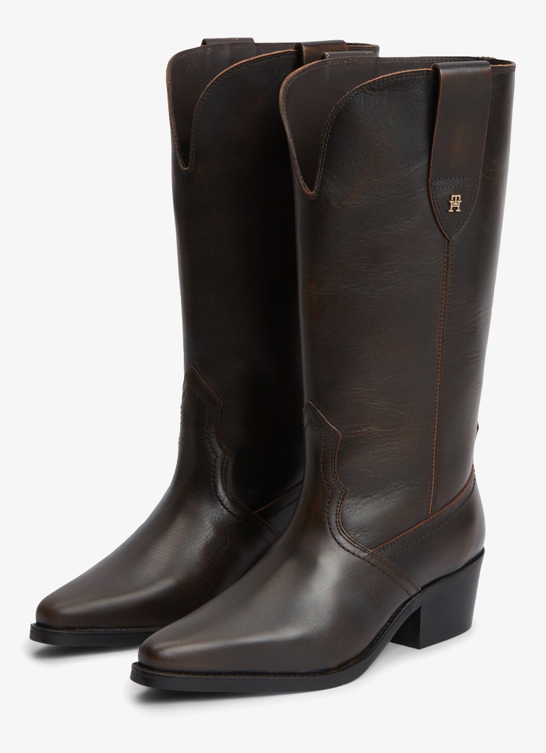 Tommy Hilfiger Monogram cowboylaars van leer  - detail 3 donkerbruin
