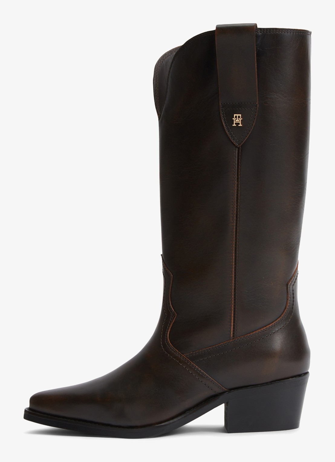 Tommy Hilfiger Monogram cowboylaars van leer  - detail 5 donkerbruin