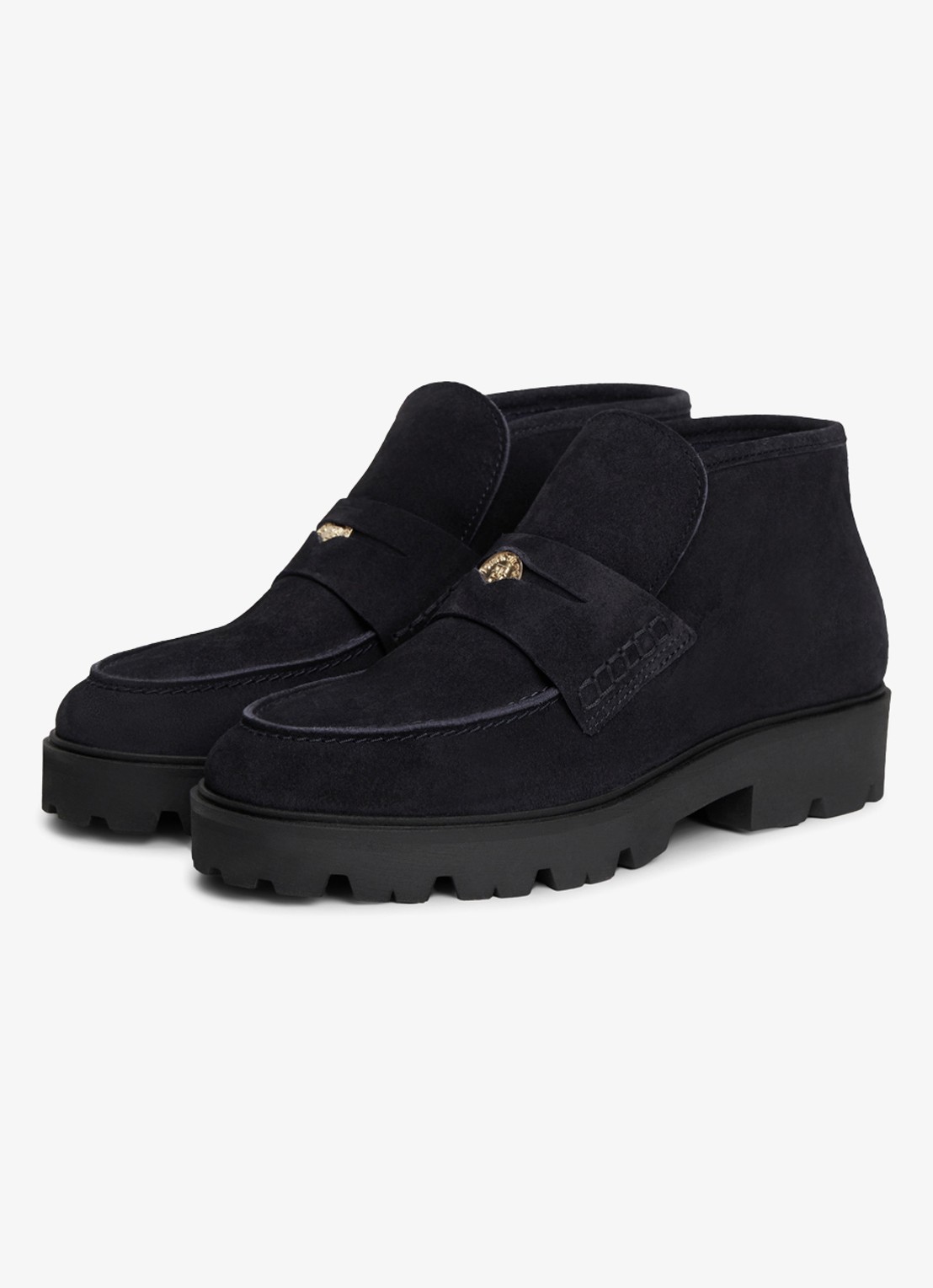 Tommy Hilfiger Monogram enkellaars van suède - detail 3 donkerblauw
