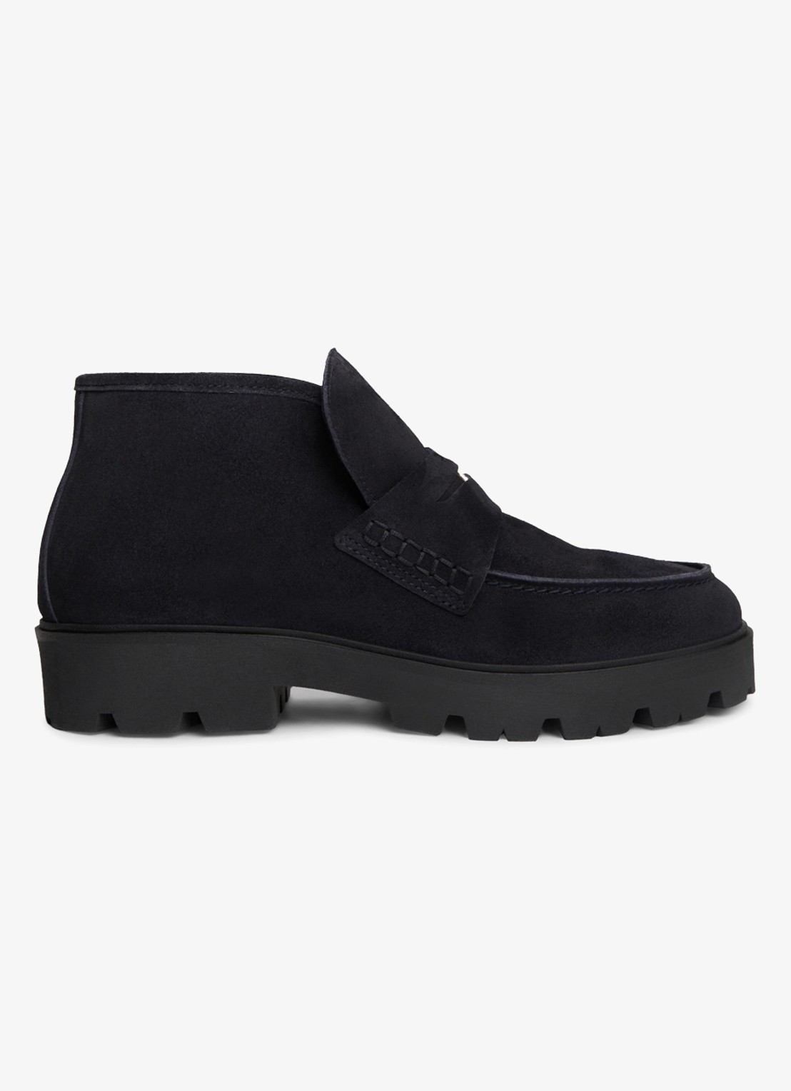 Tommy Hilfiger Monogram enkellaars van suède - voorkant donkerblauw