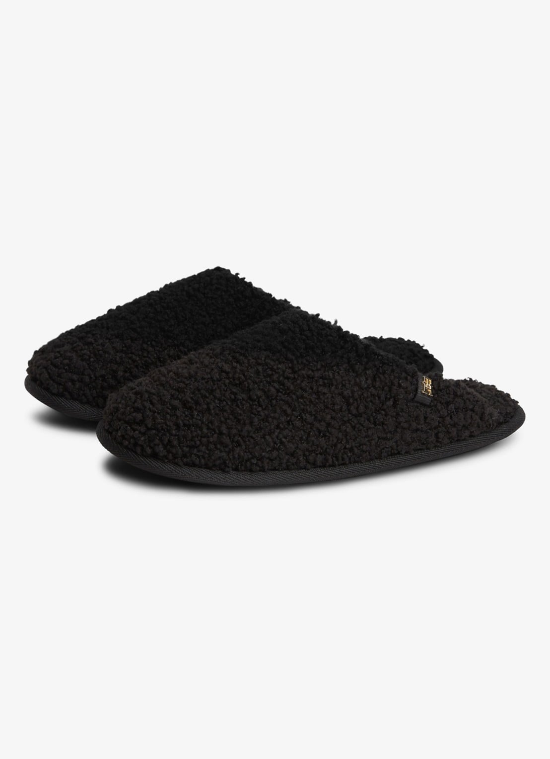 Tommy Hilfiger Monogram slipper met details van teddy  - detail zwart