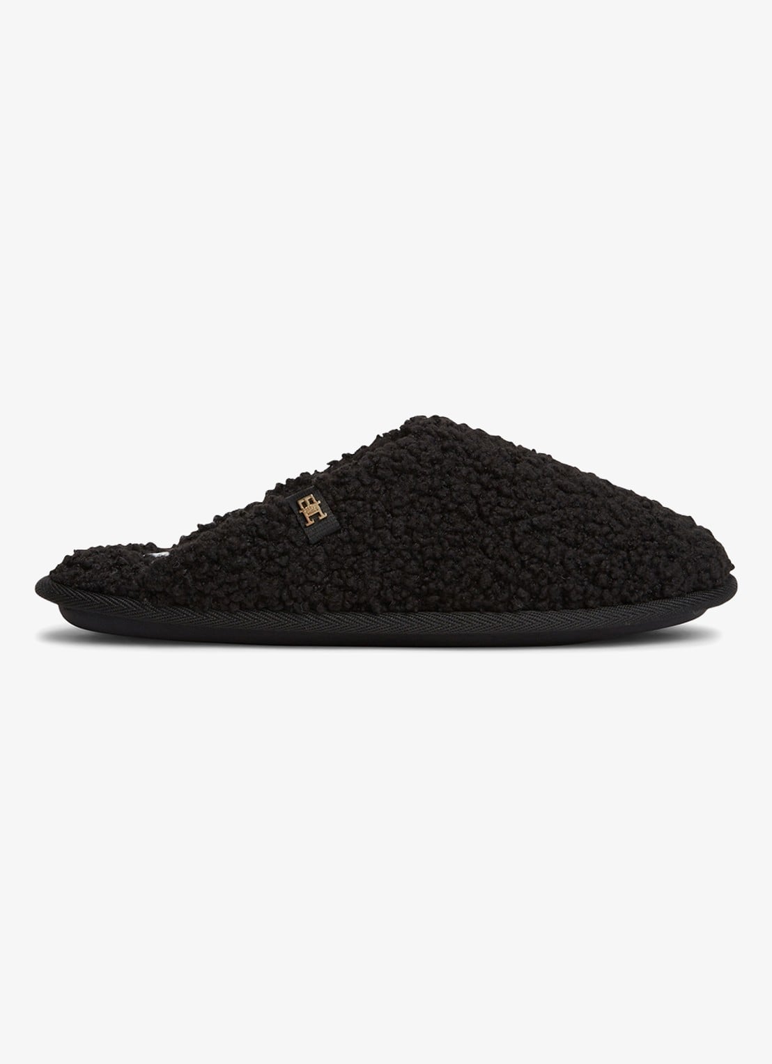 Tommy Hilfiger Monogram slipper met details van teddy  - voorkant 6 zwart