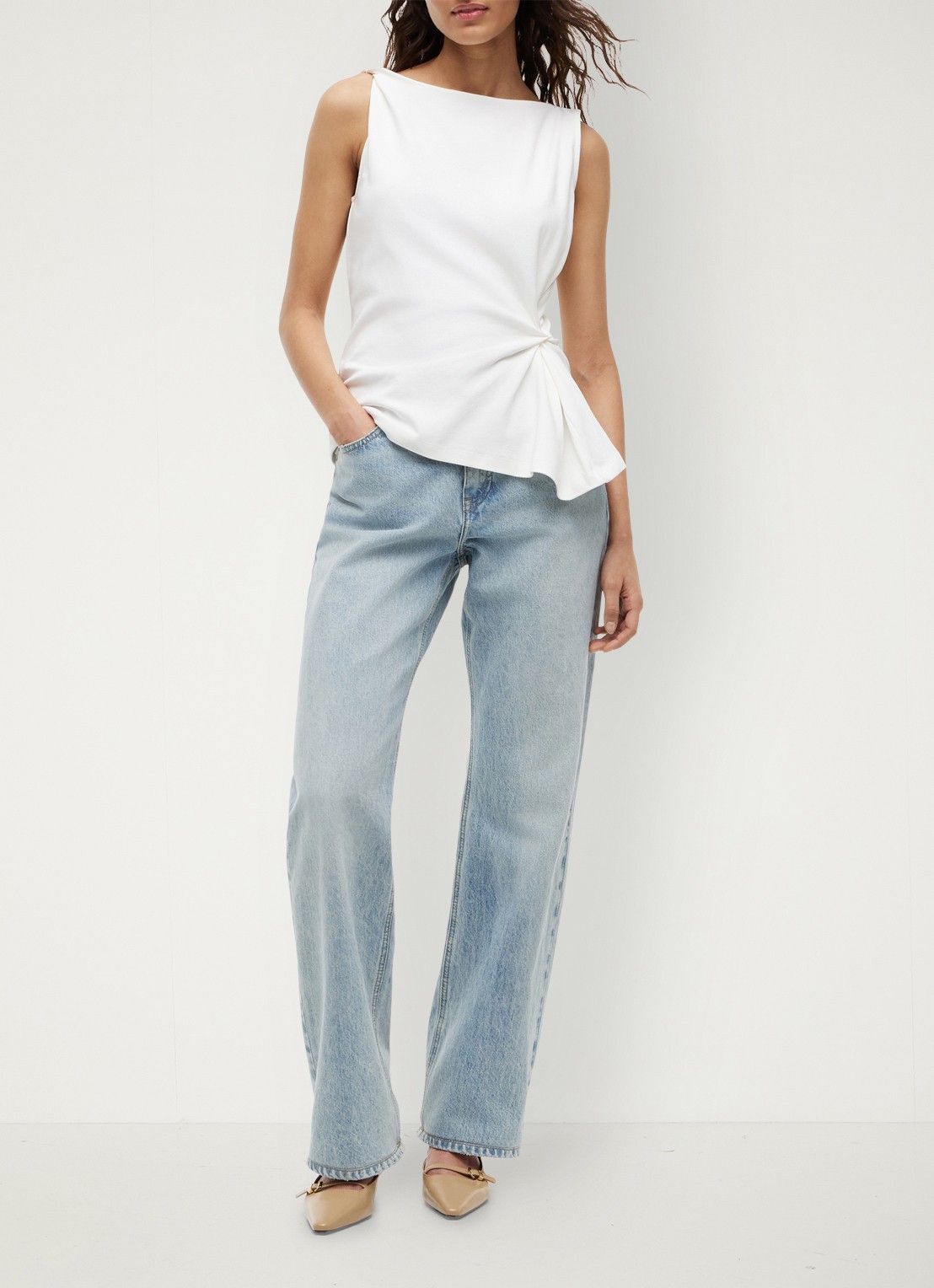 Tommy Hilfiger Mouwloze top met geknoopt detail - voorkant 2 gebroken wit