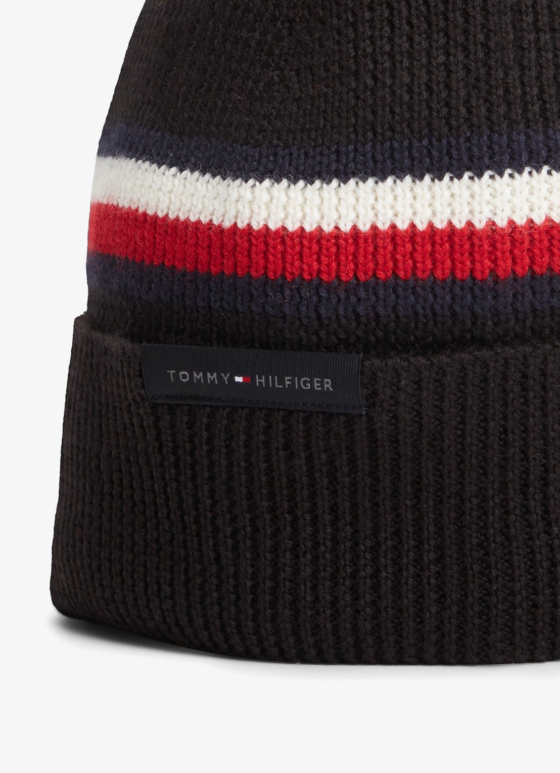 Tommy Hilfiger Muts in wolblend met streepprint - detail 3 diepzwart