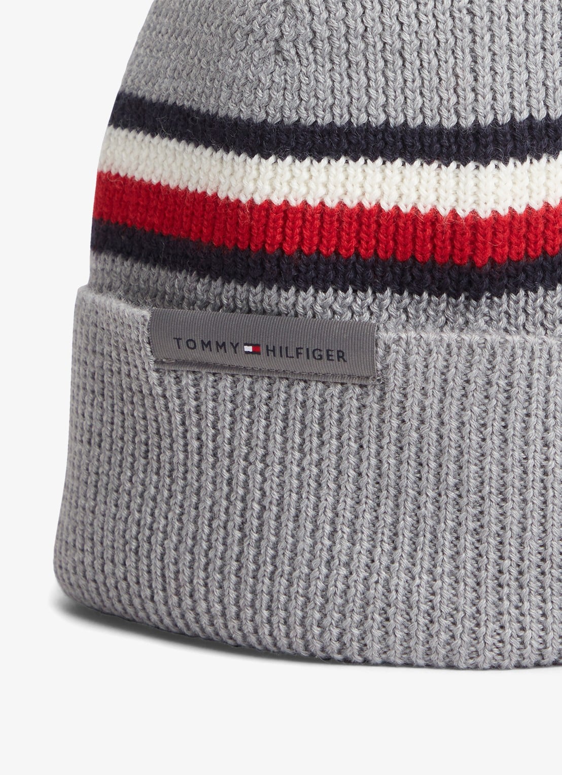 Tommy Hilfiger Muts in wolblend met streepprint - detail grijs