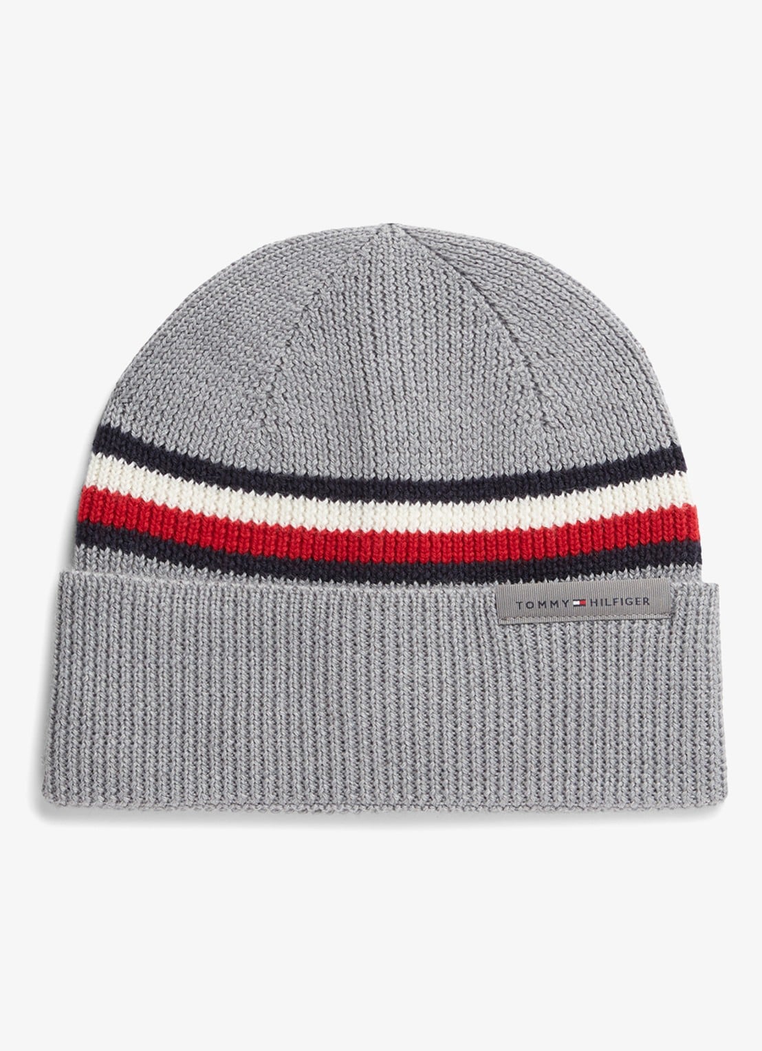 Tommy Hilfiger Muts in wolblend met streepprint - voorkant 3 grijs