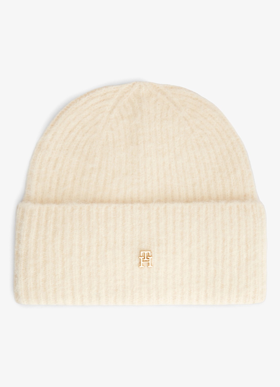 Tommy Hilfiger Muts van wol met logo - voorkant beige